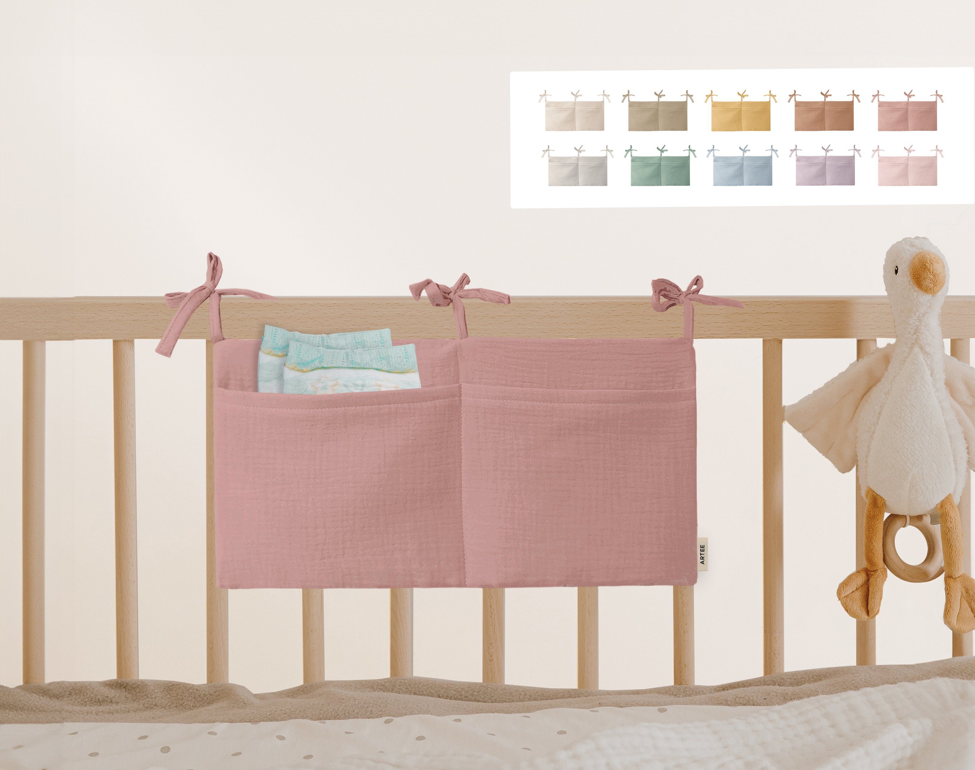 Artee Bettnestchen Babybett Organizer Taschen Aufbewahrung aus Musselin