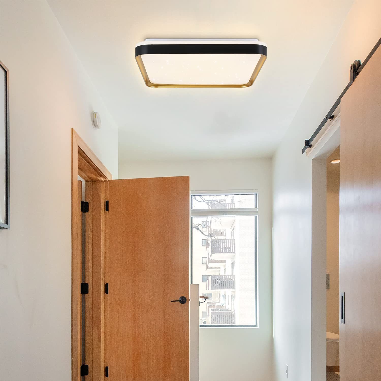 ZMH Deckenleuchte LED Deckenleuchte Dimmbar Schwarzgold Eckig mit Wohnzimmer Fernbedienung