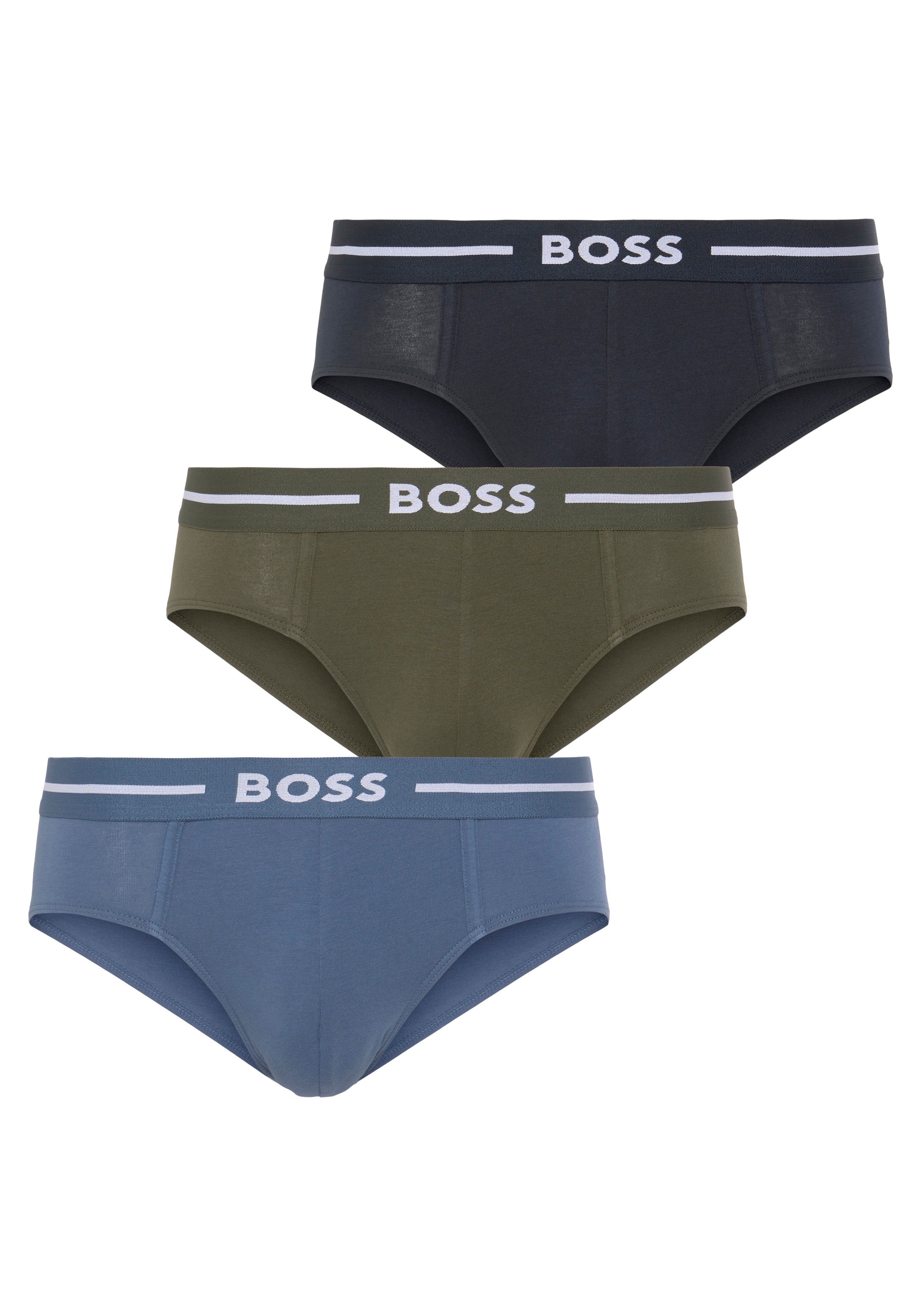 BOSS Hipster HipBr 3P Bold (Packung, 3-St., 3er) mit BOSS Schriftzug auf dem Bund