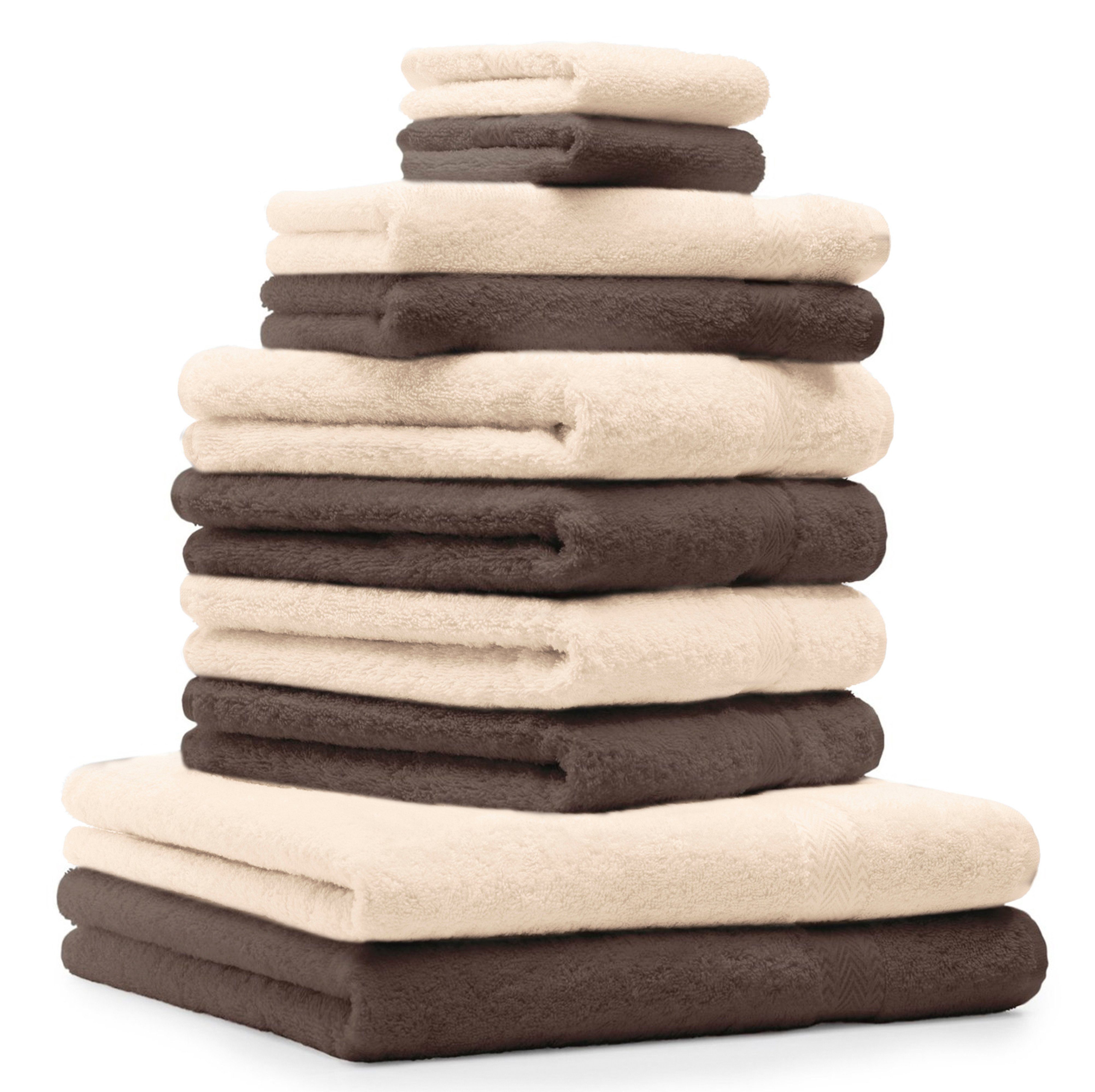 beige, Handtuch Betz und Farbe Set Classic Baumwolle 100% Handtuch-Set nussbraun 10-TLG.