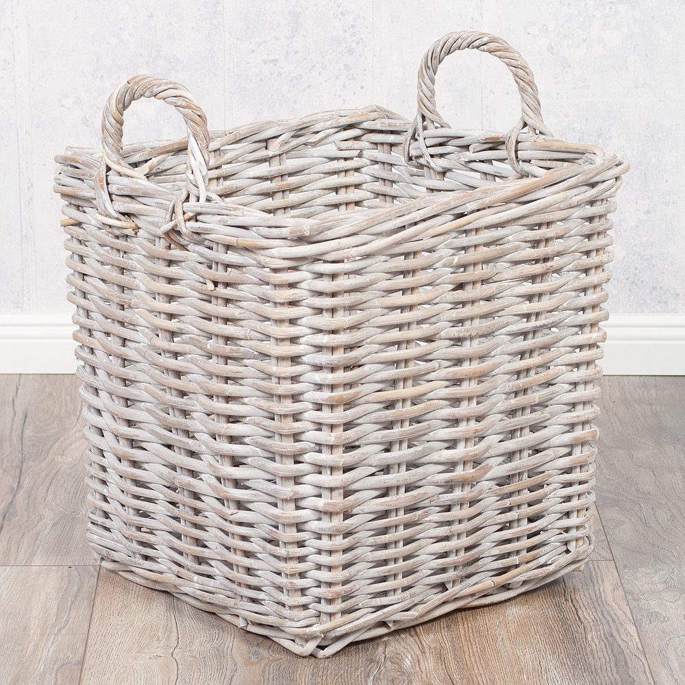 LebensWohnArt Dekokorb Rattankorb BAKUL eckig White 40x40cm mit Griffen
