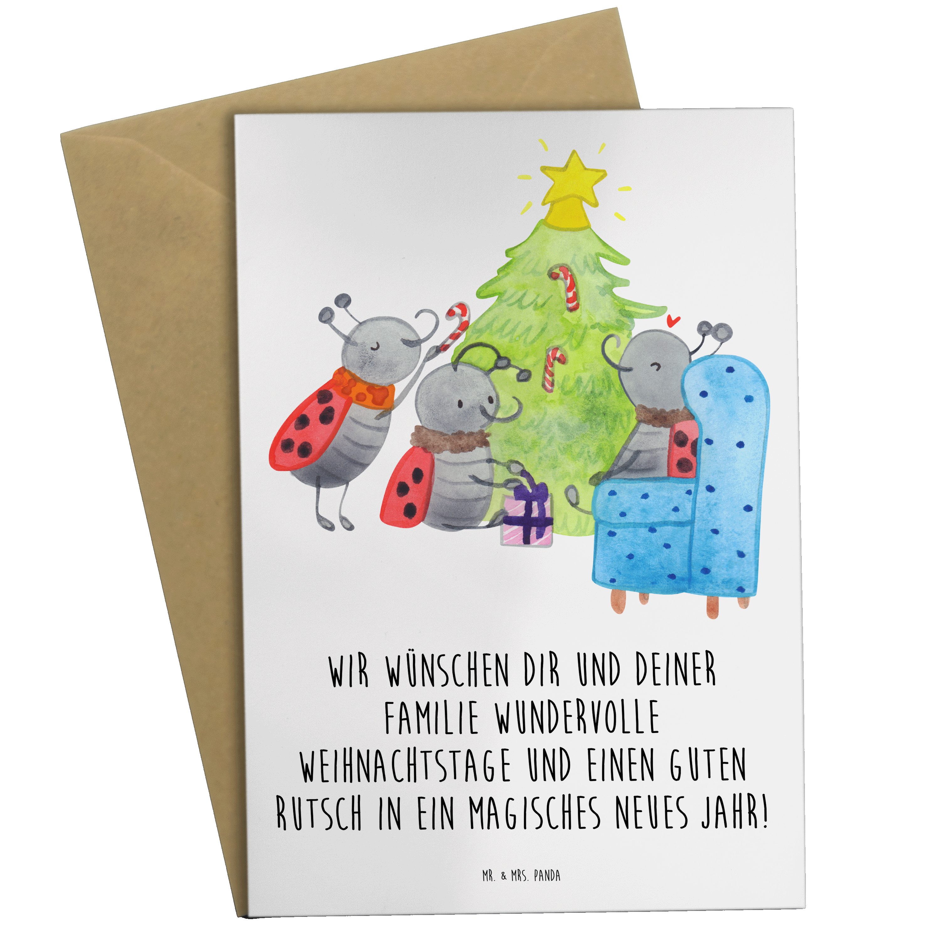 Mr. & Mrs. Panda Grußkarte Weihnachten Smörle - Weiß - Geschenk, Advent, Pfefferminzstange, Klap