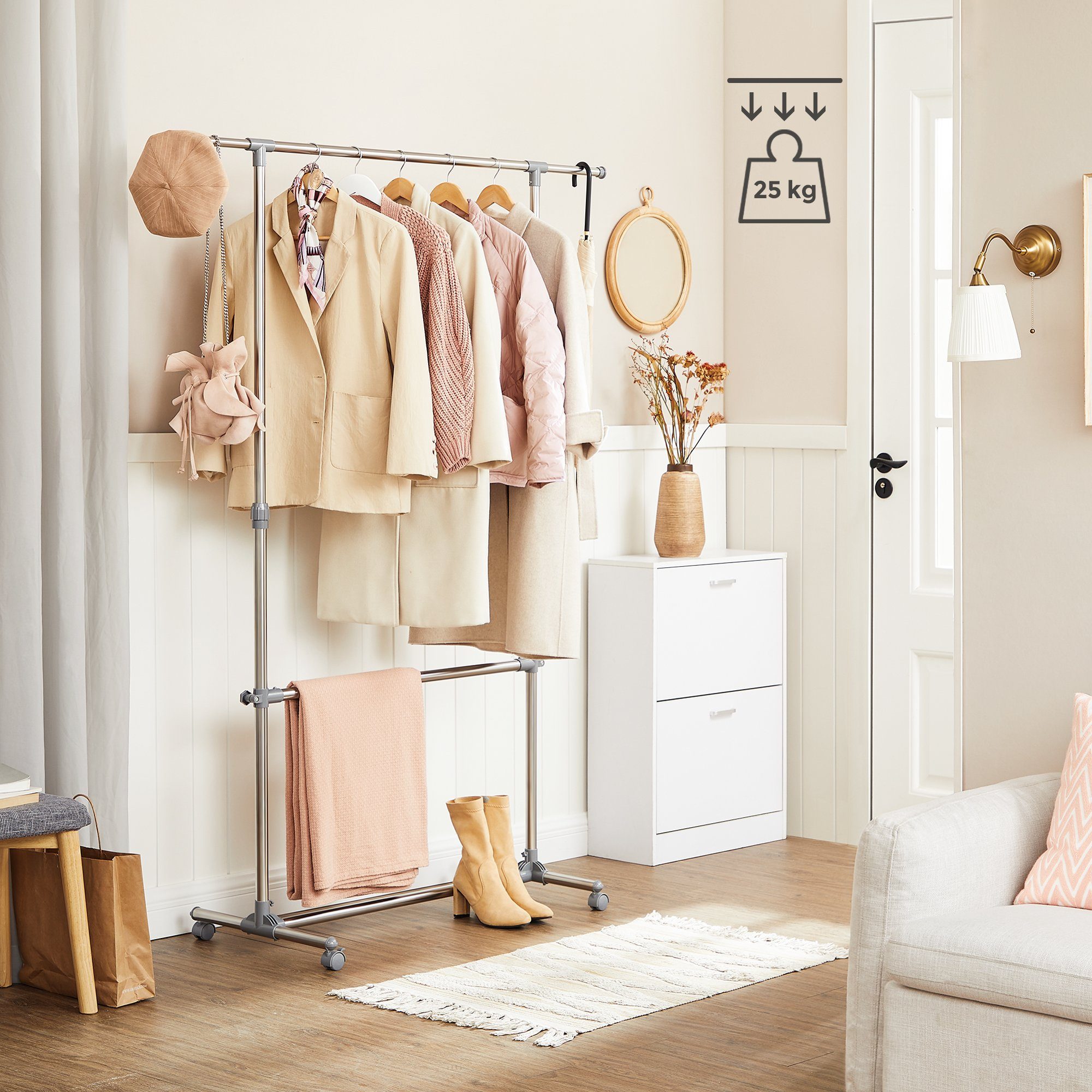 SONGMICS Kleiderständer, höhenverstellbare, ausziehbare Kleiderstange günstig online kaufen
