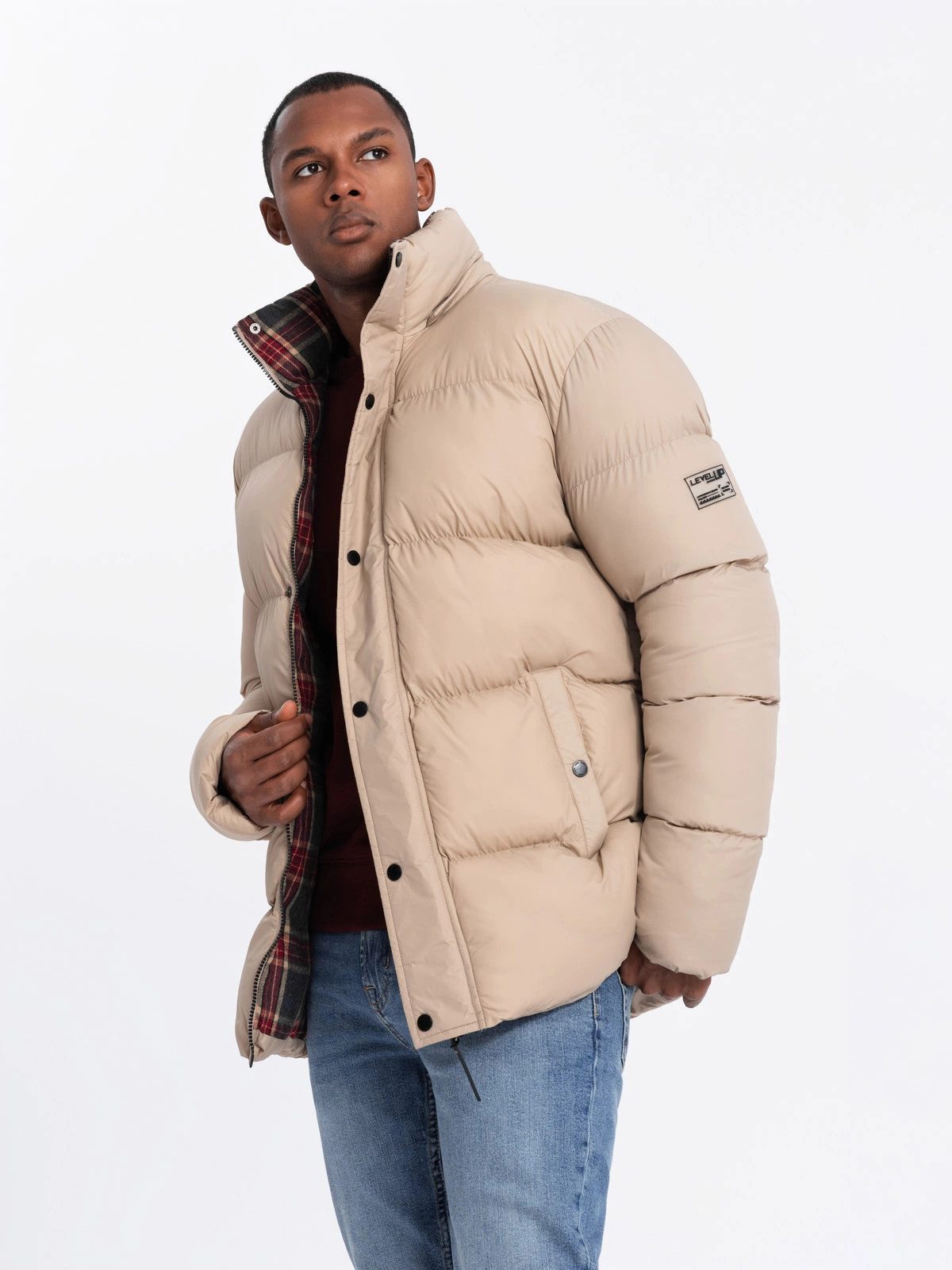OMBRE Winterjacke Pufferjacke mit Karofutter