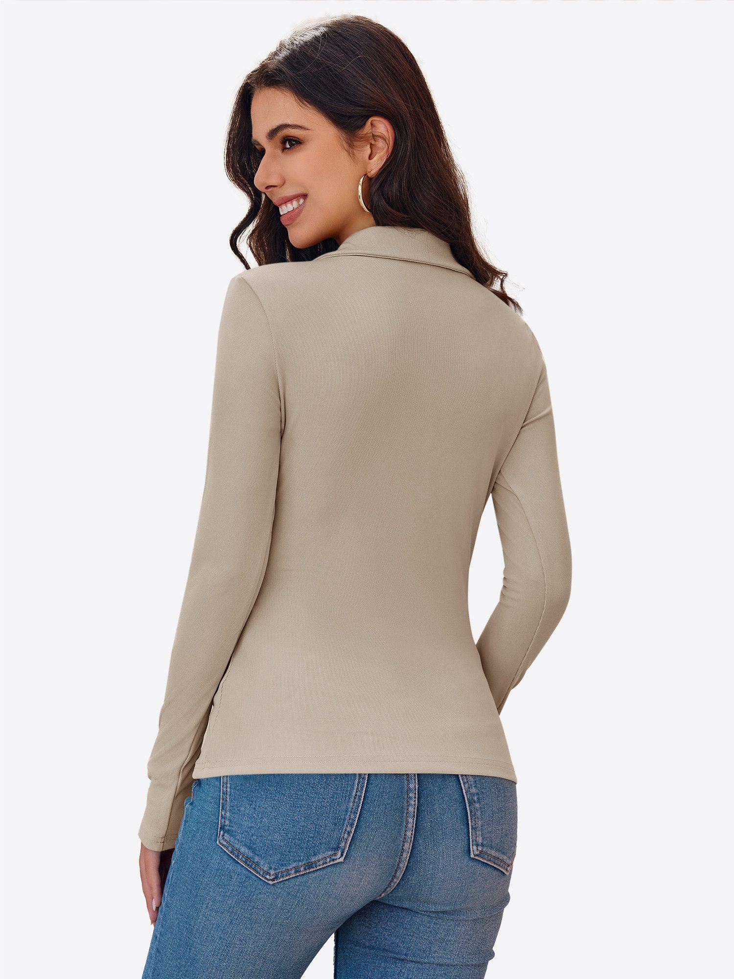 Imily Bela Poloshirt Damen Langärmliges Top mit aus Rippstrick (Packung, 1- günstig online kaufen