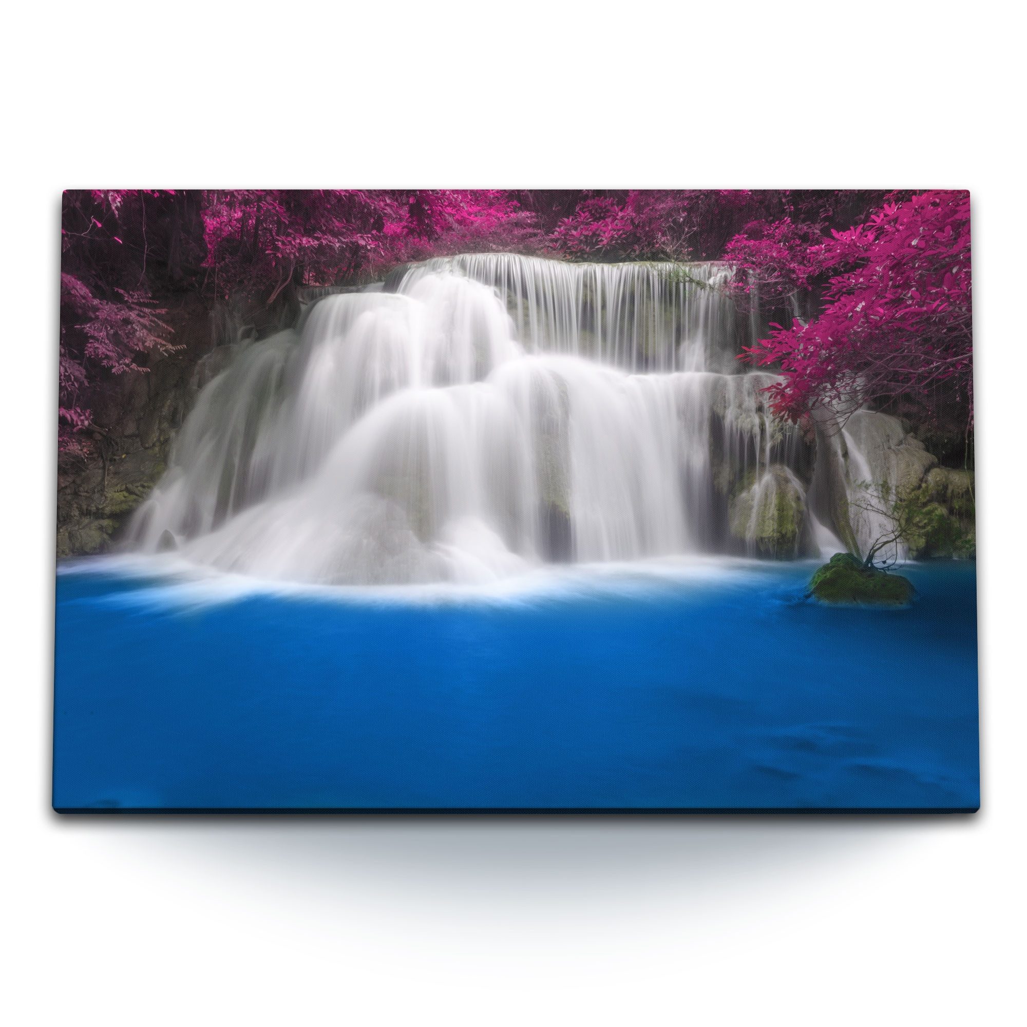 Leinwandbild 120x80cm Wandbild auf Leinwand Wasserfall im Dschungel Blau Tropisch E