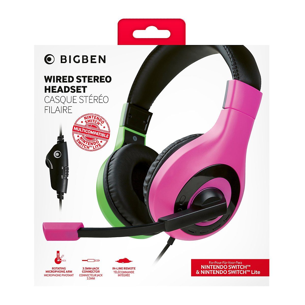 BigBen Stereo Gaming-Headset V1 pink/grün Switch Kinder-Kopfhörer