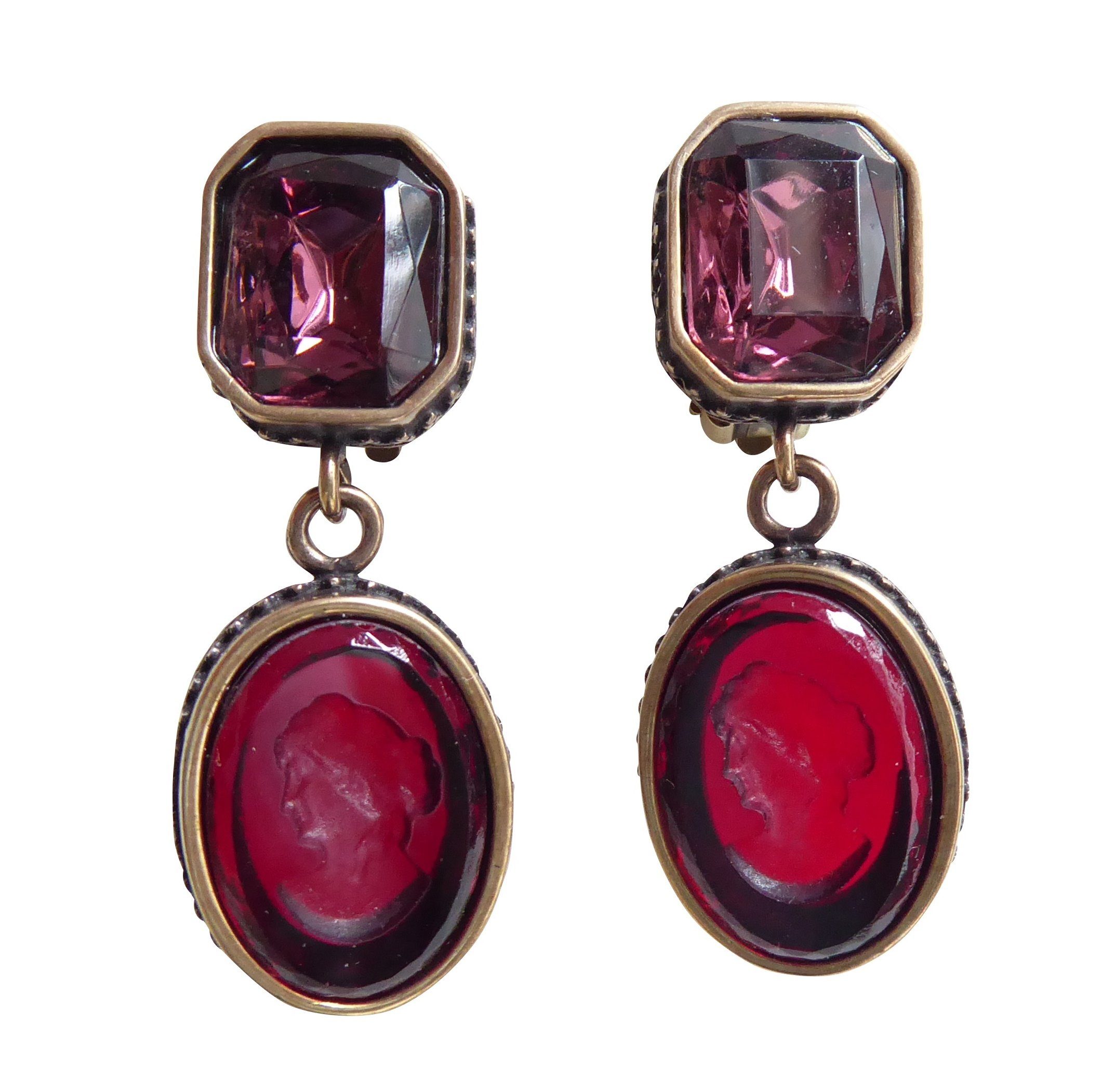 Mugello Paar Ohrclips Emilia Clips lila-rot elegante Abendohrringe, Handarbeit Designer EXTASIA mit Gemmen aus böhmischem Glas