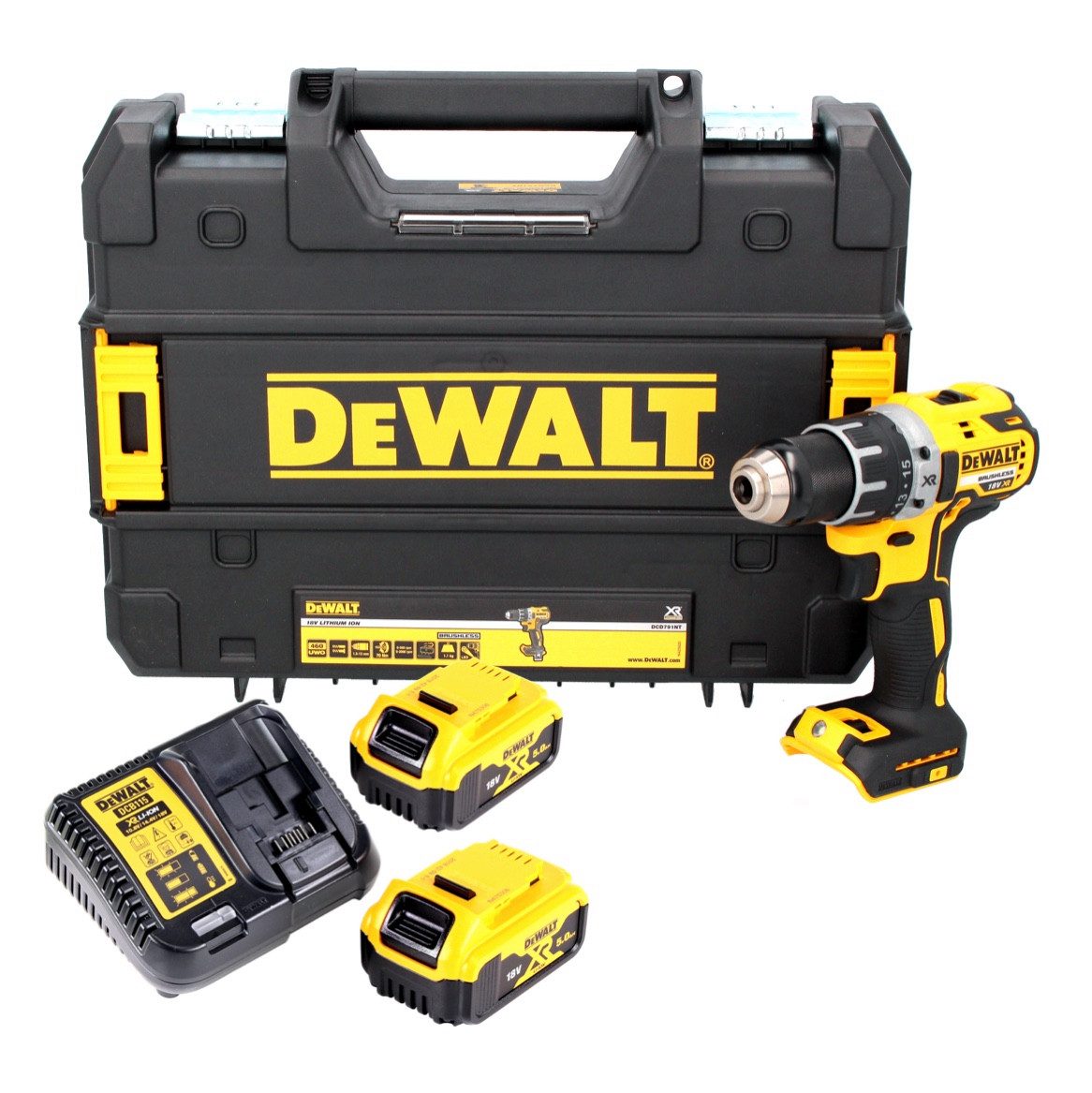 DeWalt Akku-Schrauber DCD 791 P2 Akku Bohrschrauber 18 V 70 Nm Brushless + 2x Akku 5,0 Ah