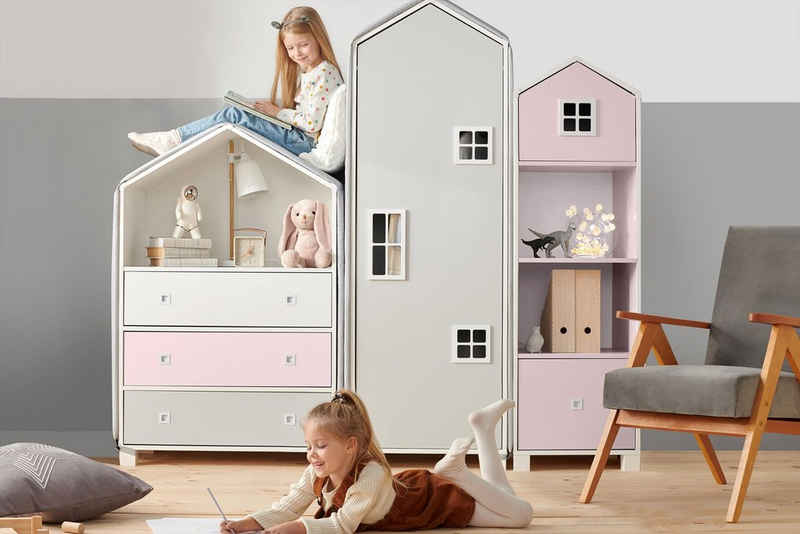 Konsimo Babyzimmer-Komplettset MIRUM Kindermöbel-Set Kinderkomplettzimmer, Kommode, 2x Bücherregal Hausform Меблі