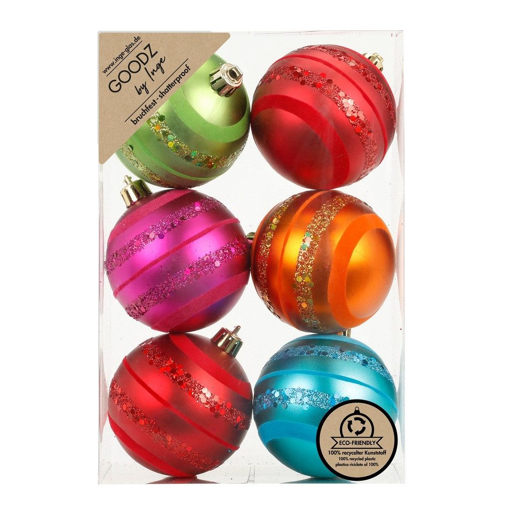 INGE-GLAS® Weihnachtsbaumkugel Christbaumkugeln Weinachtskugeln Kunststoff Ø 9 cm 6 Stück bunt