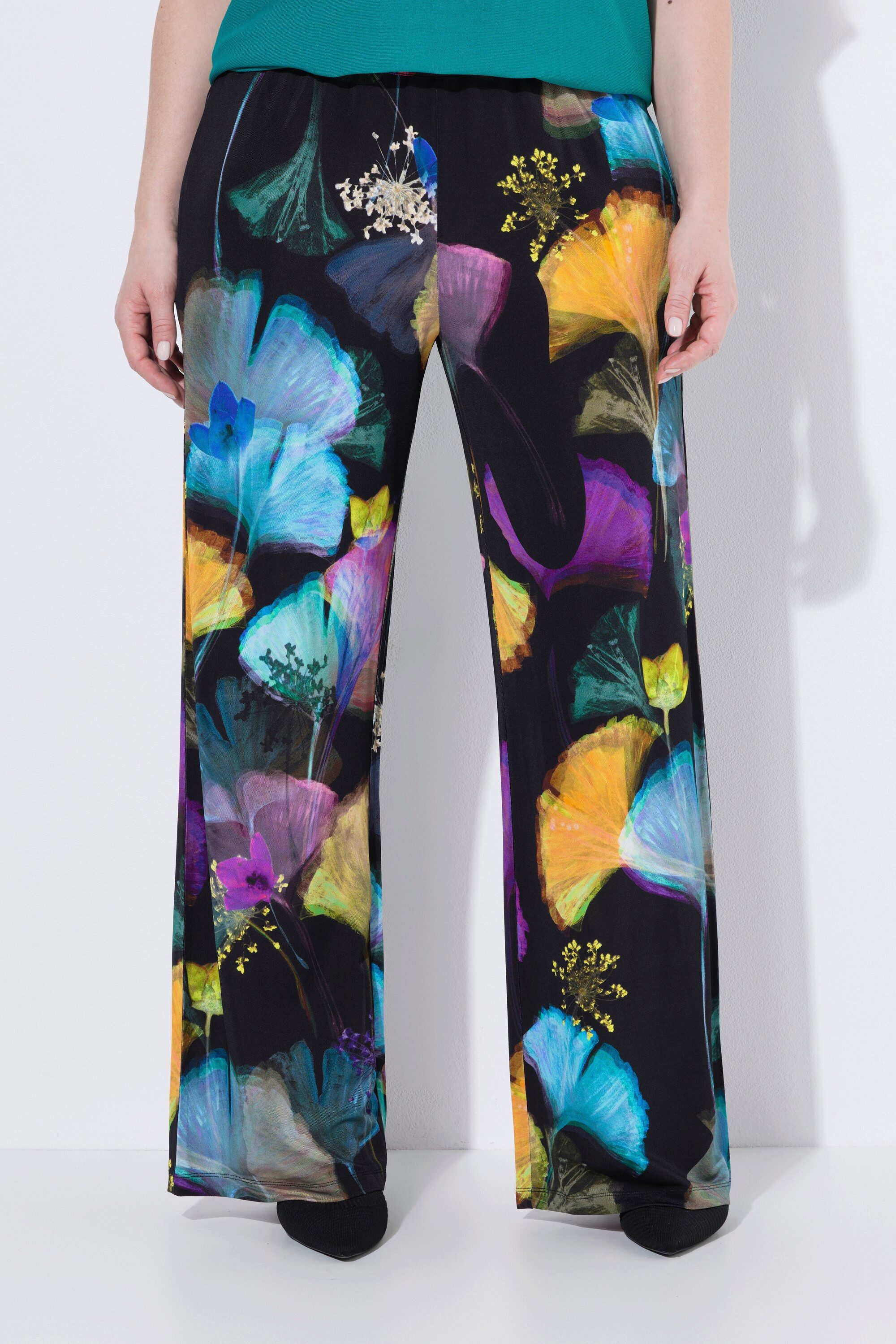 Ulla Popken Schlupfhose Slinky-Hose Ginkgo-Design Biesen Elastikbund