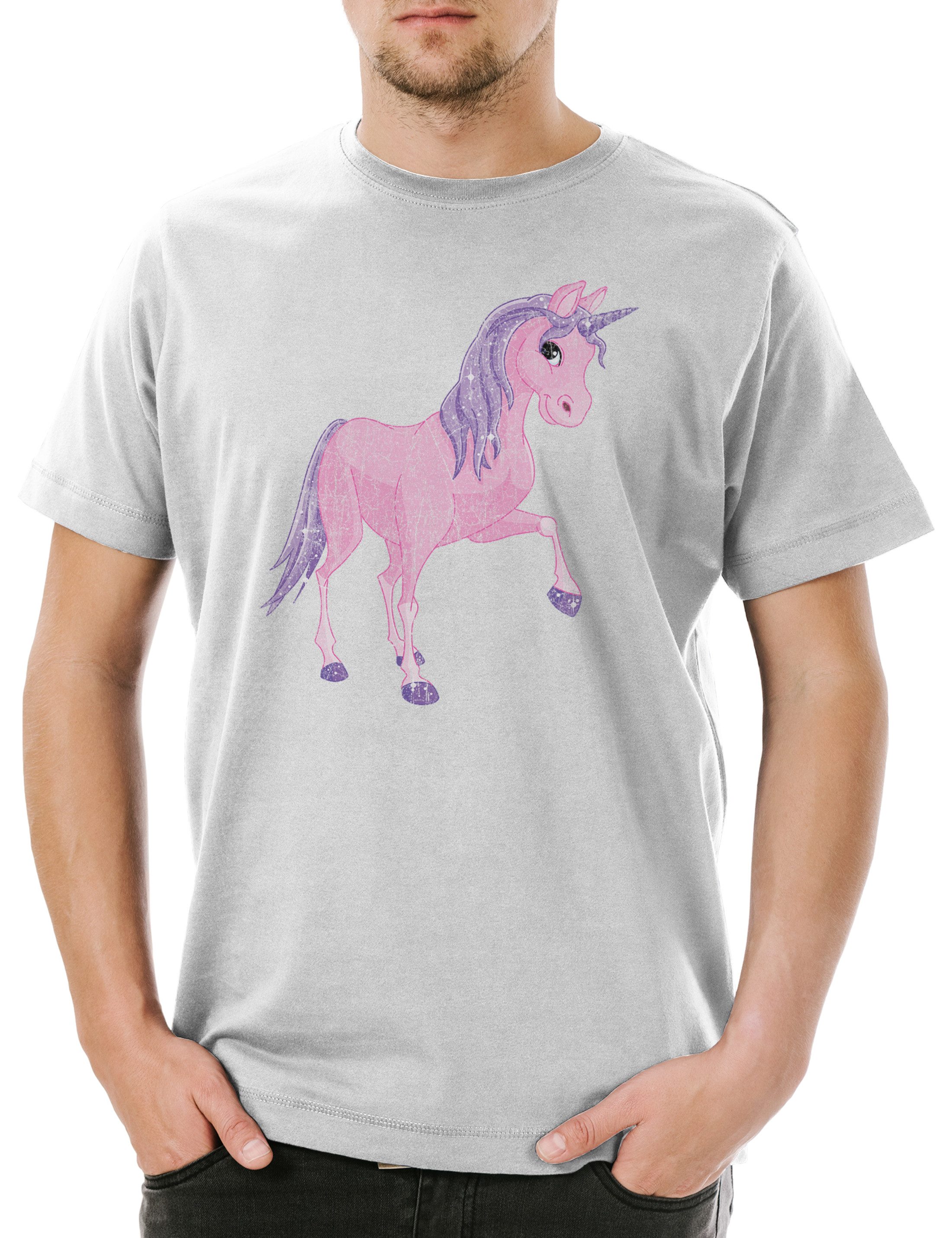 Print-Shirt Pink Unicorn Herren T-Shirt Einhorn Einhörner Toon Cartoon Comic Look