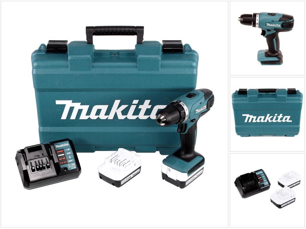 Makita Säulenbohrmaschine Makita DF 347 DWE 14.4V Li-ion Akku Bohrschrauber mit 2 x 1,5 Ah Akku und Ladegerät