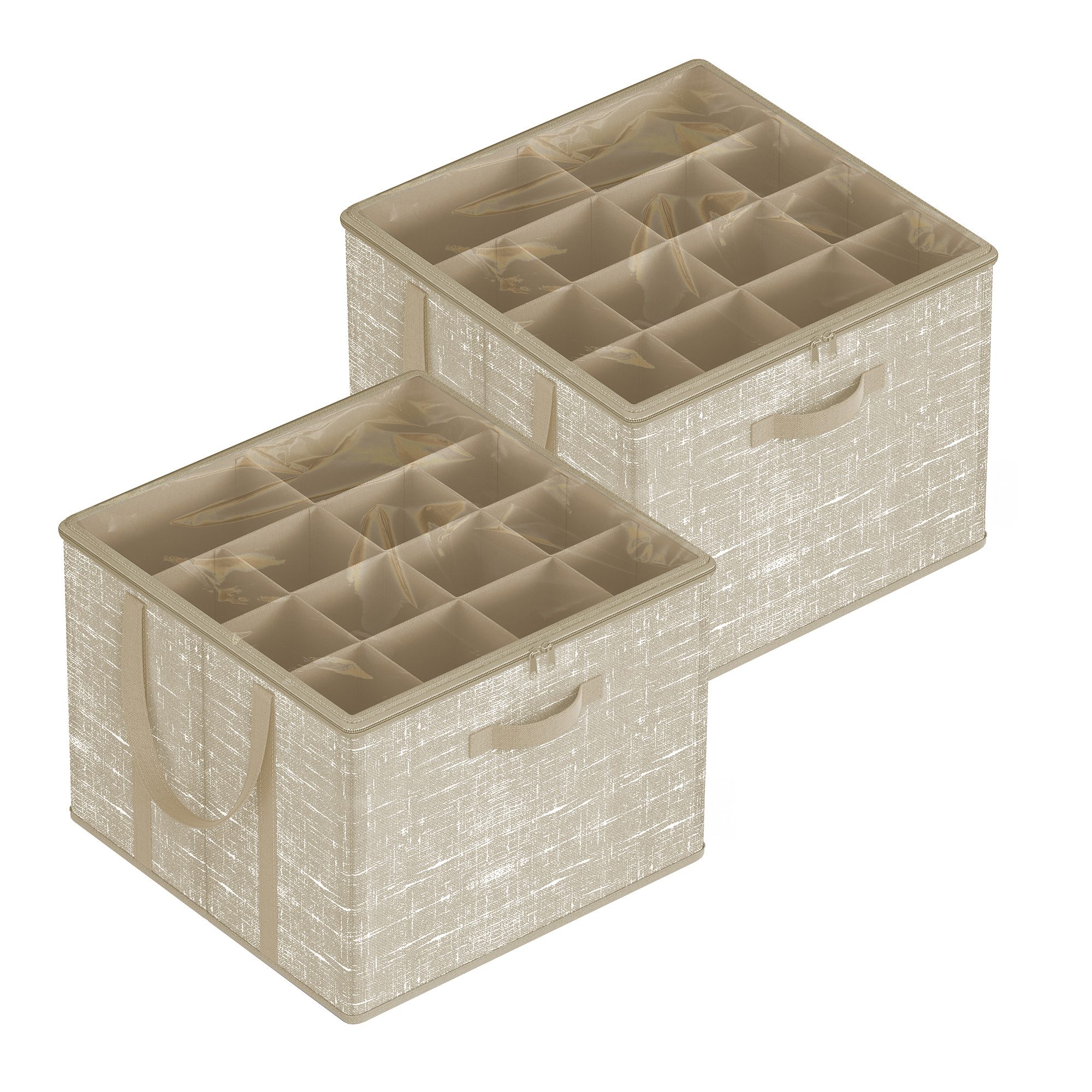 SONGMICS Schuhbox Boxen mit verstellbaren Trennwänden, 1/2 St, Schuhbox, für bis zu 16 Paar Schuhe, Griffe, transparenter Deckel