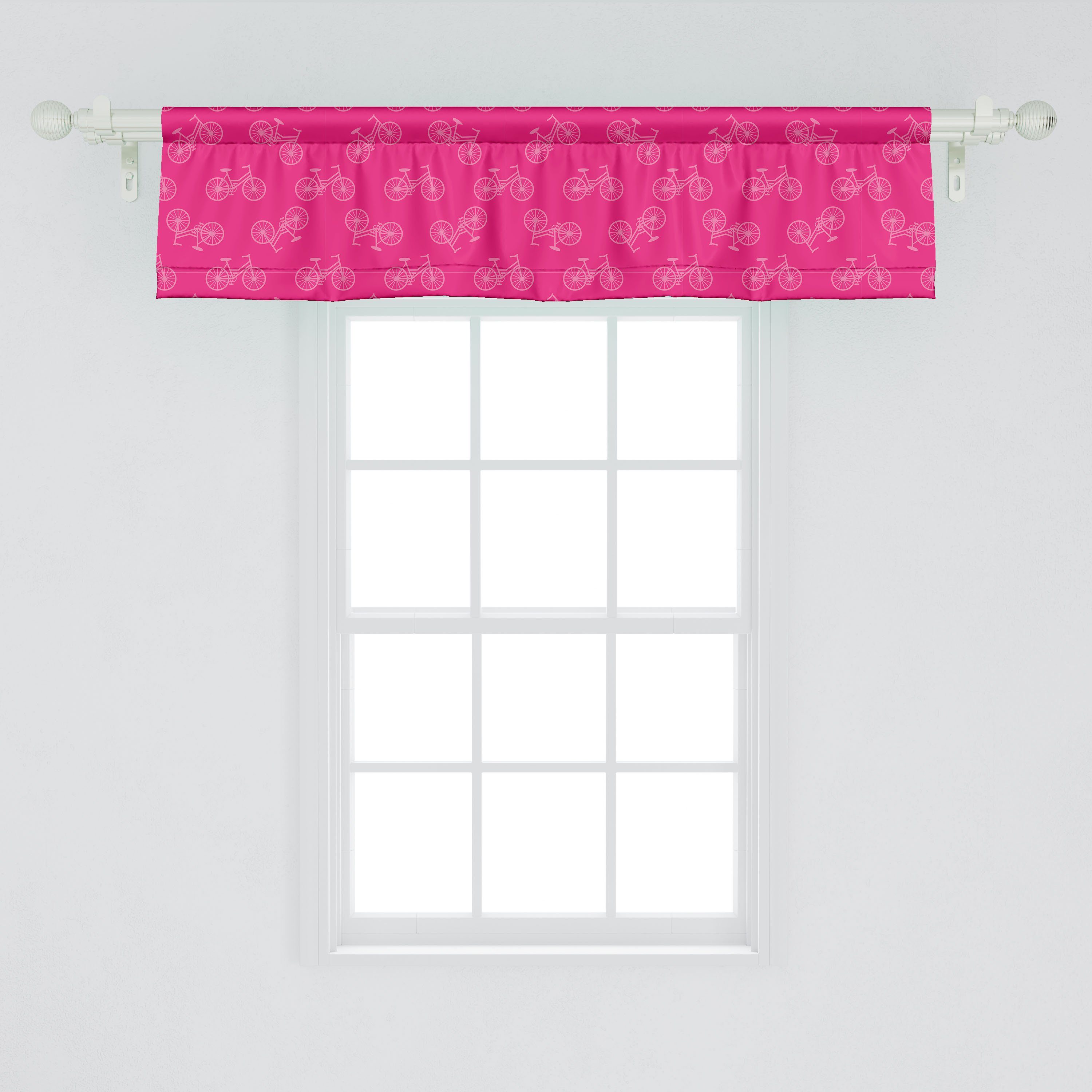 Pinkish mit Küche Dekor Scheibengardine Volant für Vorhang Abakuhaus, Fahrrad-Muster Microfaser, Design Schlafzimmer Fahrrad Stangentasche,