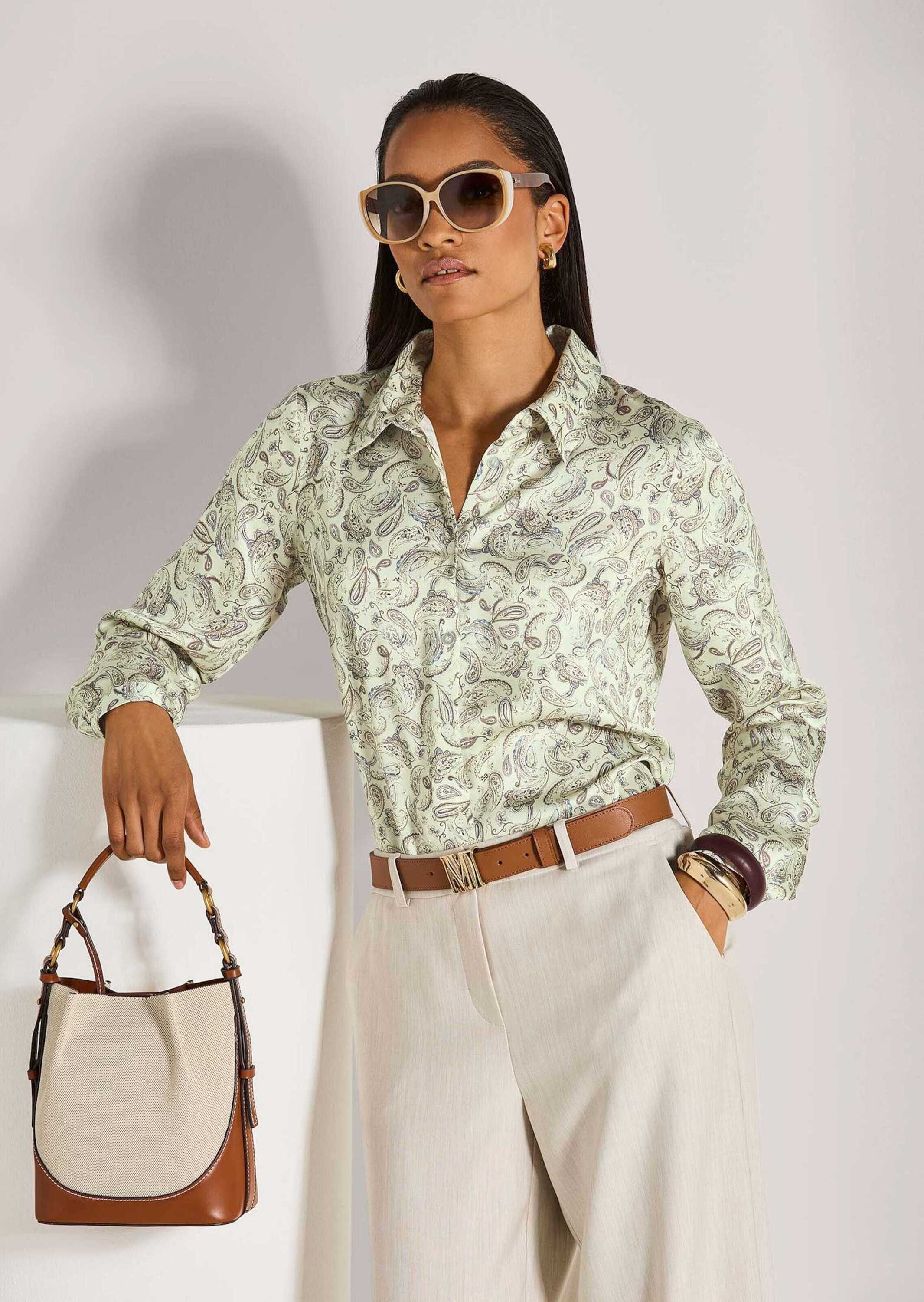 MADELEINE Langarmbluse Elegante Viskosebluse mit Knopfleiste Filigraner Paisley-Print mit Hemdkragen und langen Ärmeln