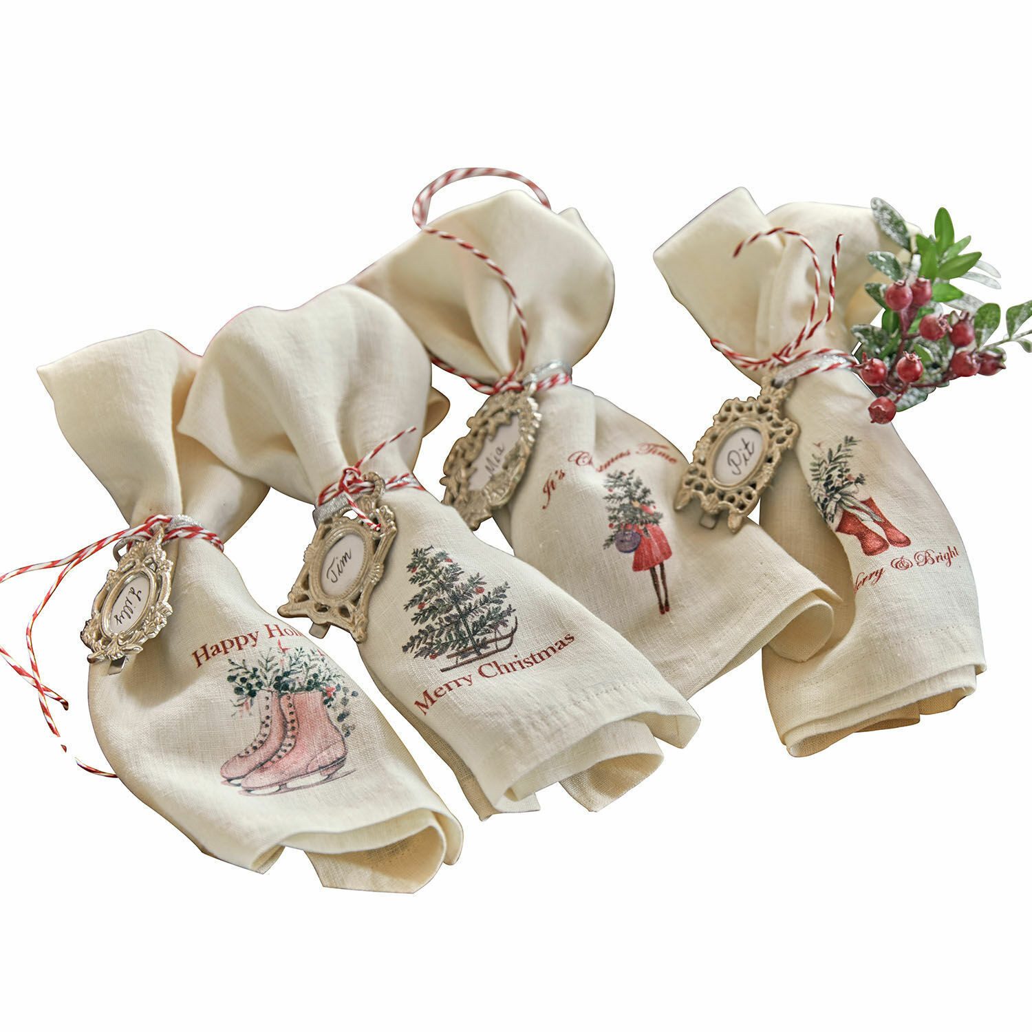 Mirabeau Stoffserviette Serviette 4er Set Merry & Bright weiß/rot