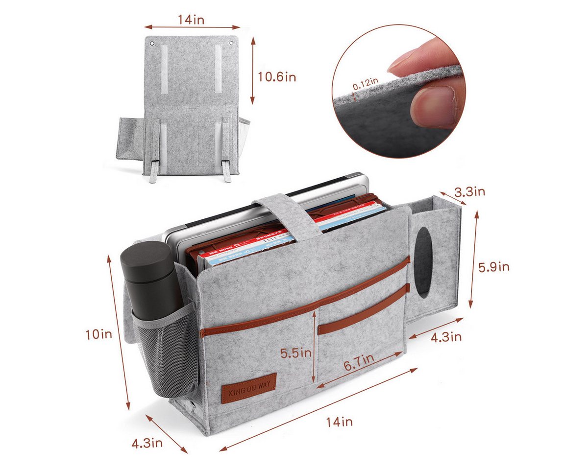 Thumbnail - NASUM Aufbewahrungsbox Bedside Storage Bag Grau, Praktische Aufbewahrung für Dein Schlafzimmer