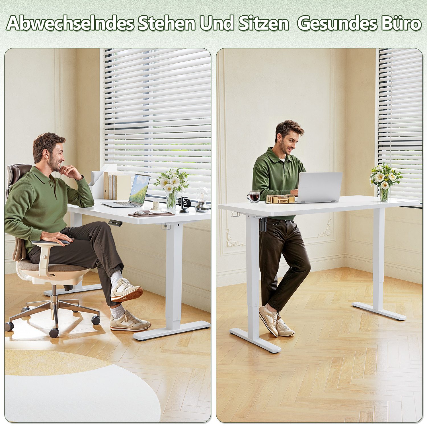 Furnicopia Schreibtisch Höhenverstellbarer mit USB-Ladefunktion und Wecker-Erinnerung (2 Höheneinstellungen 5 Farben und 6 Größen fur eine Vielzahl von Arbeits- und Lernumgebungen)