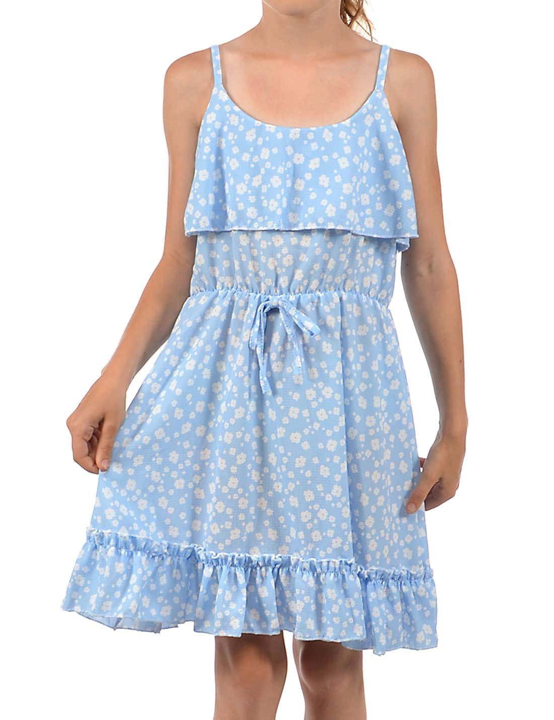 Jerseykleid Mädchen Kleid Spaghettiträger und Volant