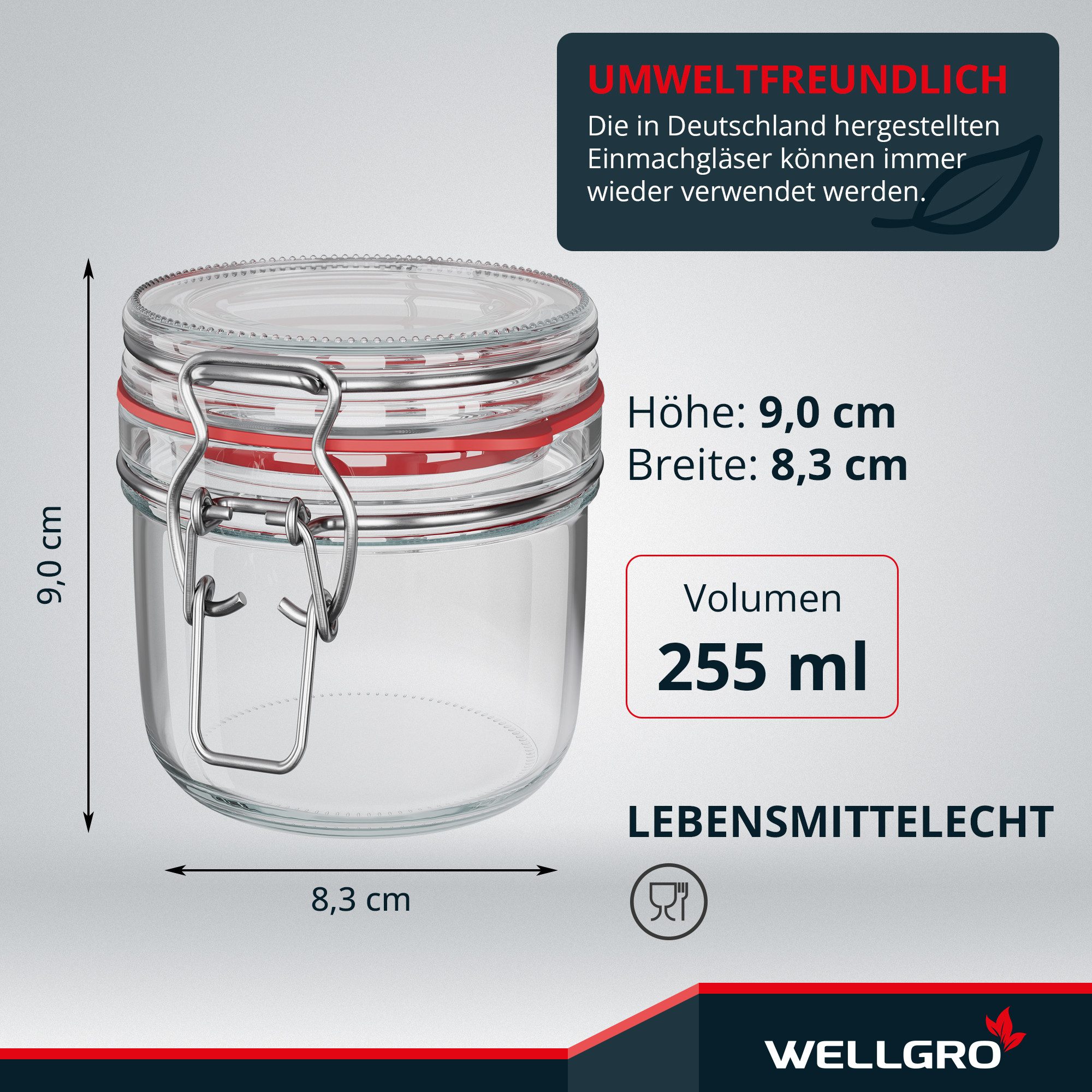 Wellgro Vorratsglas Einmachgläser mit Bügelverschluss rund, Fermentierglas, (12-tlg)