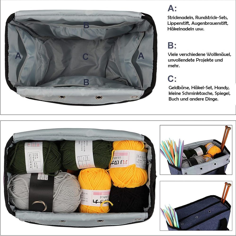 TUWENA Aufbewahrungsbox Häkeltasche für Garn, Leichte Stricknadeln, Wollaufbewahrungstasche, Tragbare Garntasche für Stricknadeln, Häkelnadeln, Wolle und Zubehö – Bild 5 von 5