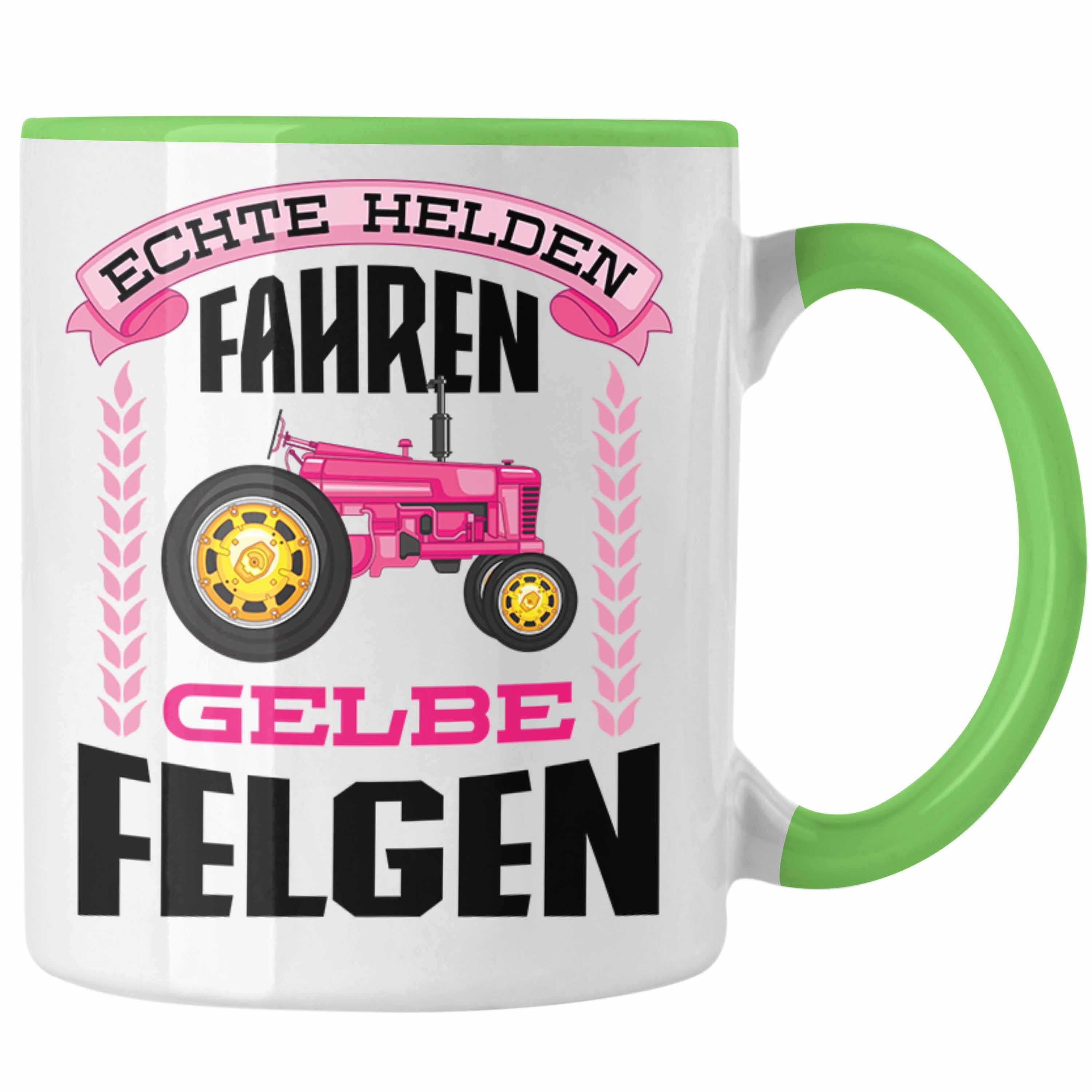 Trendation Tasse Trendation - Landwirtin Spruch Frau Geschenk Tasse Landwirtschaft Geschenke für Männer Traktor Spruch Kaffeetasse Echte Felgen Grün | Teetassen