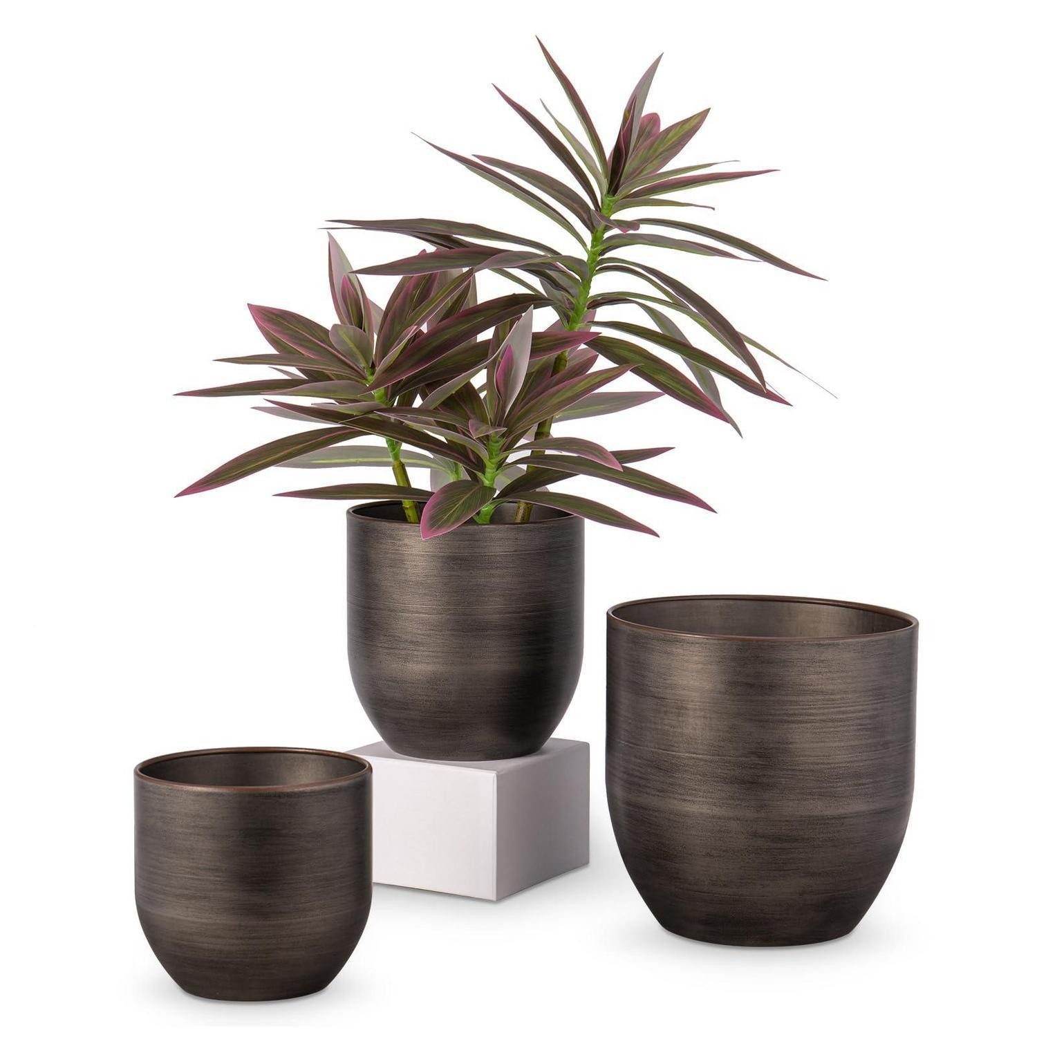 LuxusKollektion Blumentopf Blumentöpfe Set Stahl Vintage Schwarz (3 St)