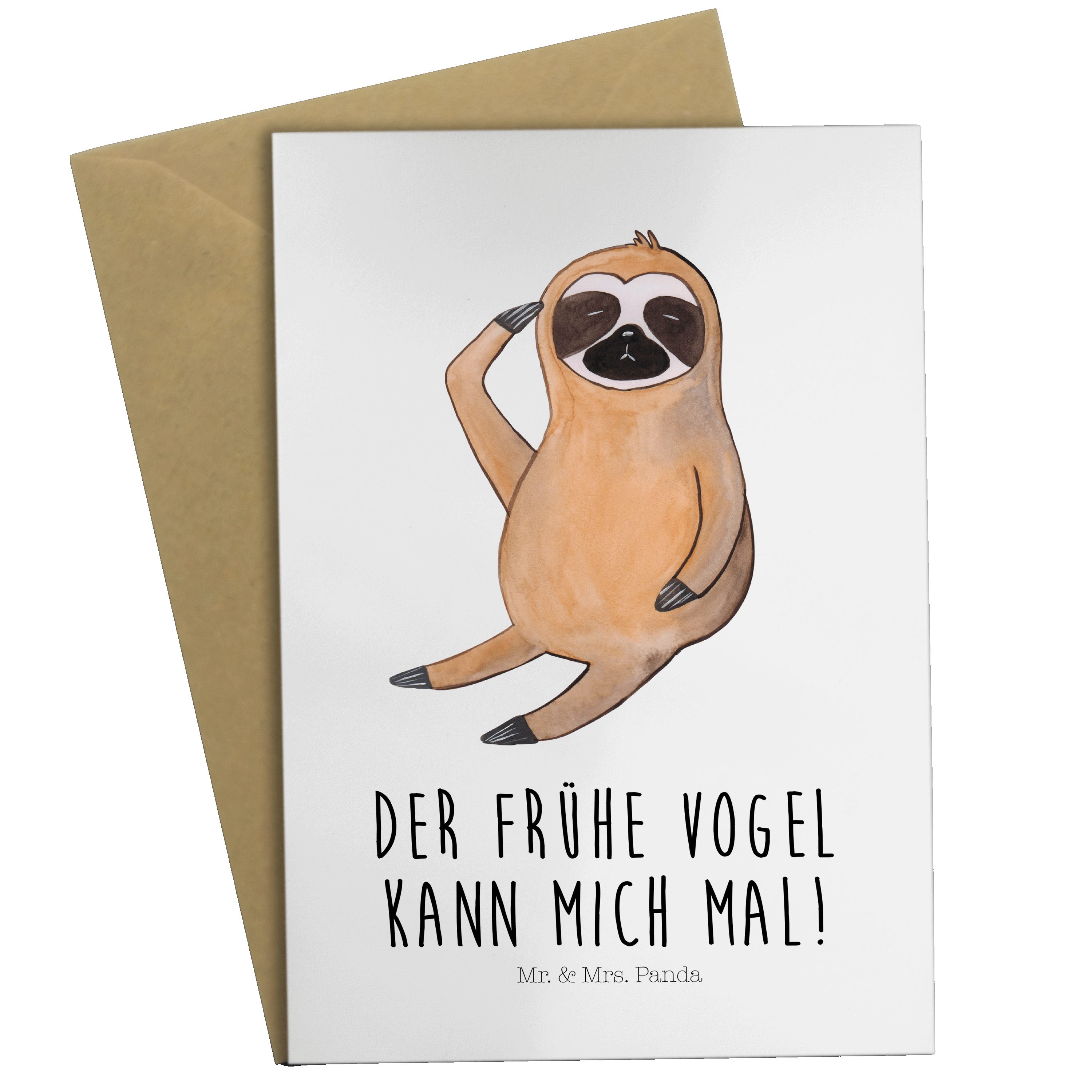 Mr. & Mrs. Panda Grußkarte Faultier Vogel zeigen - Weiß - Geschenk, der frühe Vogel, Klappkarte