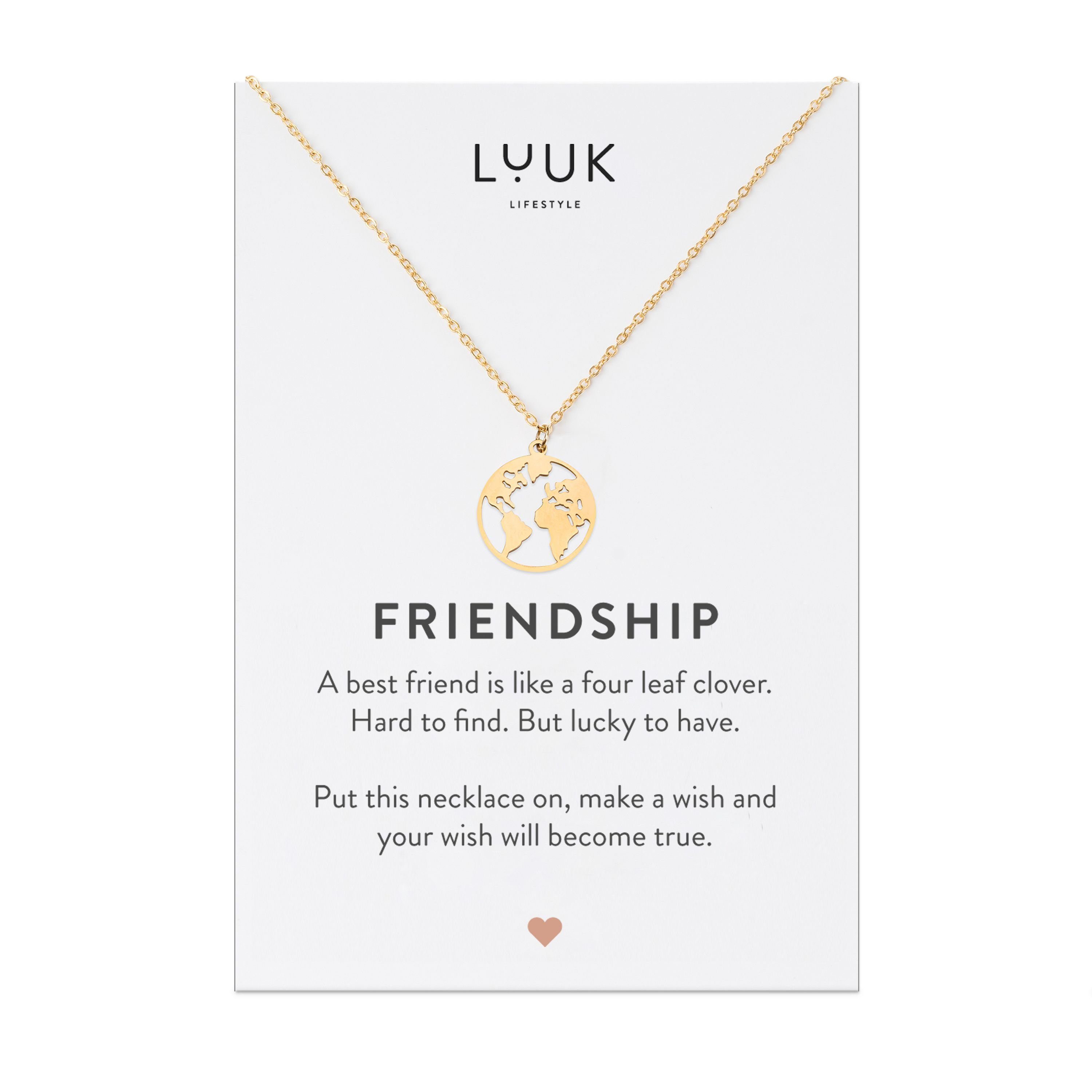 LUUK LIFESTYLE Freundschaftskette Weltkugel, Weltkarte I Globus Anhänger, aus wasserfestem Edelstahl