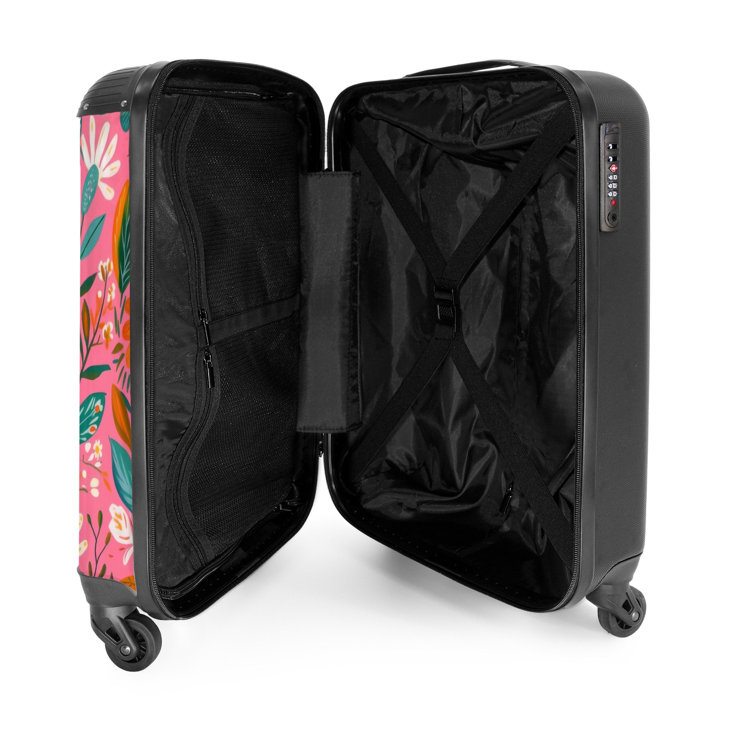 NoBoringSuitcases.com© Hartschalen-Trolley Feldblumen mit rosa Hintergrund 55x35x20cm, 4 Rollen, Reisetasche mit Rollen, Koffer Handgepäck Flugzeug
