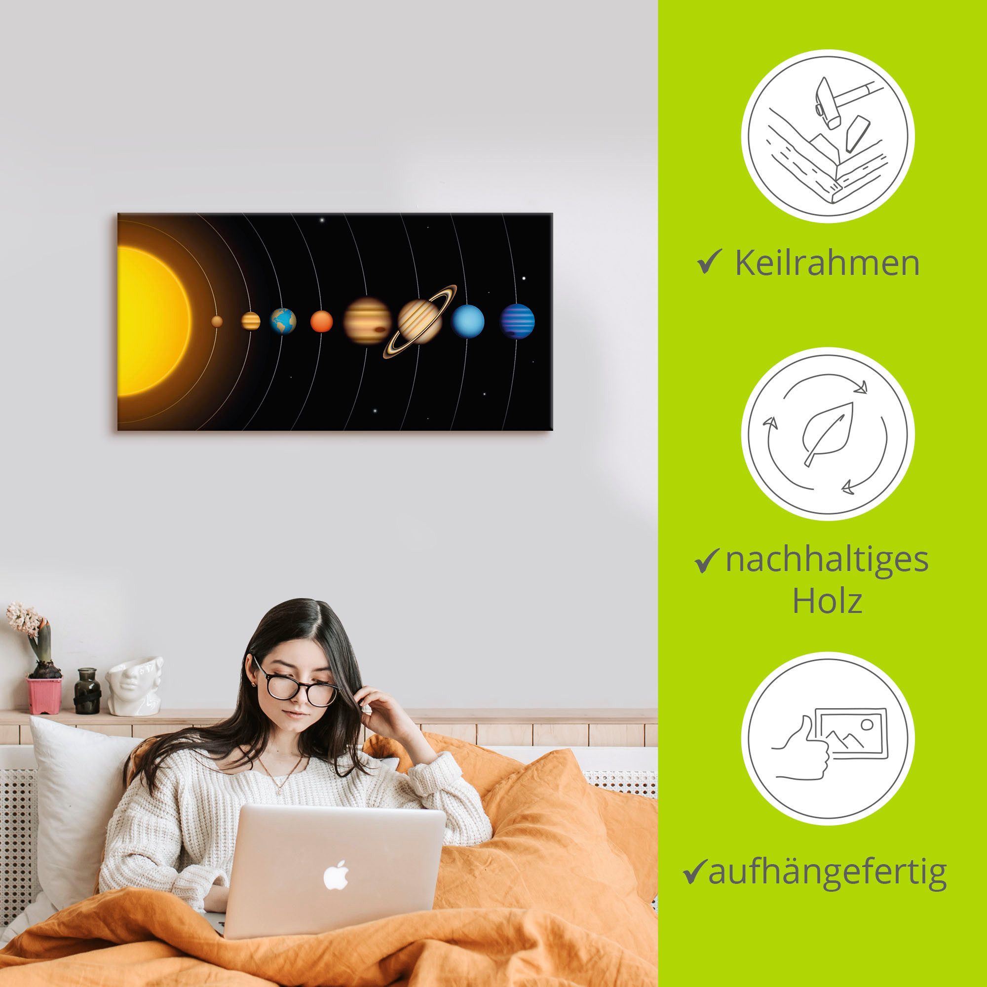 Artland Wandbild Vector Sonnensystem mit Planeten, Sonnensystem (1 St), als Alubild, Leinwandbild, Poster in verschied. Größen