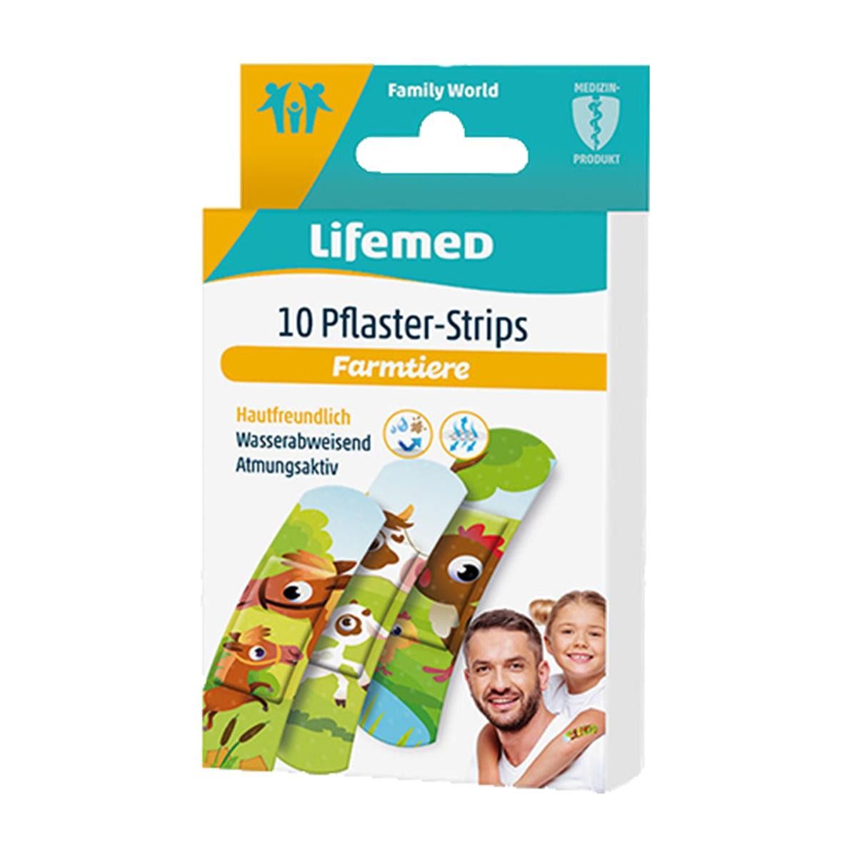 LifeMed Wundpflaster 10 "Lifemed" Pflaster-Strips 6,0 cm x 1,7 cm "Farmtiere" (Set, 10 St., Kinderpflaster), Fingerverband Pflasterstrips Kinderpflaster