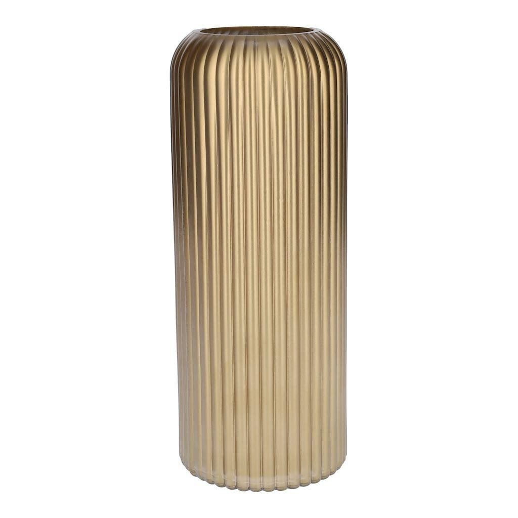 INNA-Glas Dekovase Dekovase ALBURGIS mit Rillen, Glas, Gold-metallic, 25cm, Ø10cm