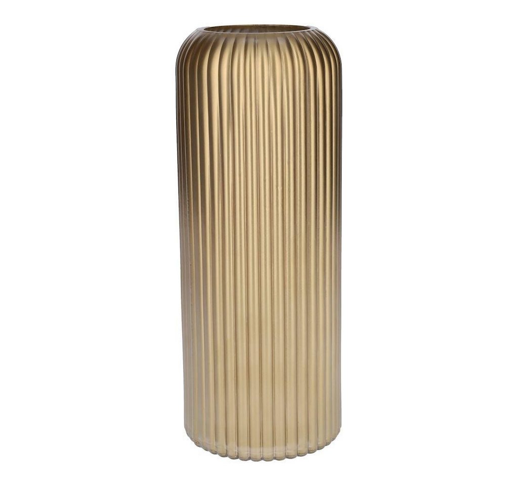 INNA-Glas Dekovase Dekovase ALBURGIS mit Rillen, Glas, Gold-metallic, 25cm, Ø10cm