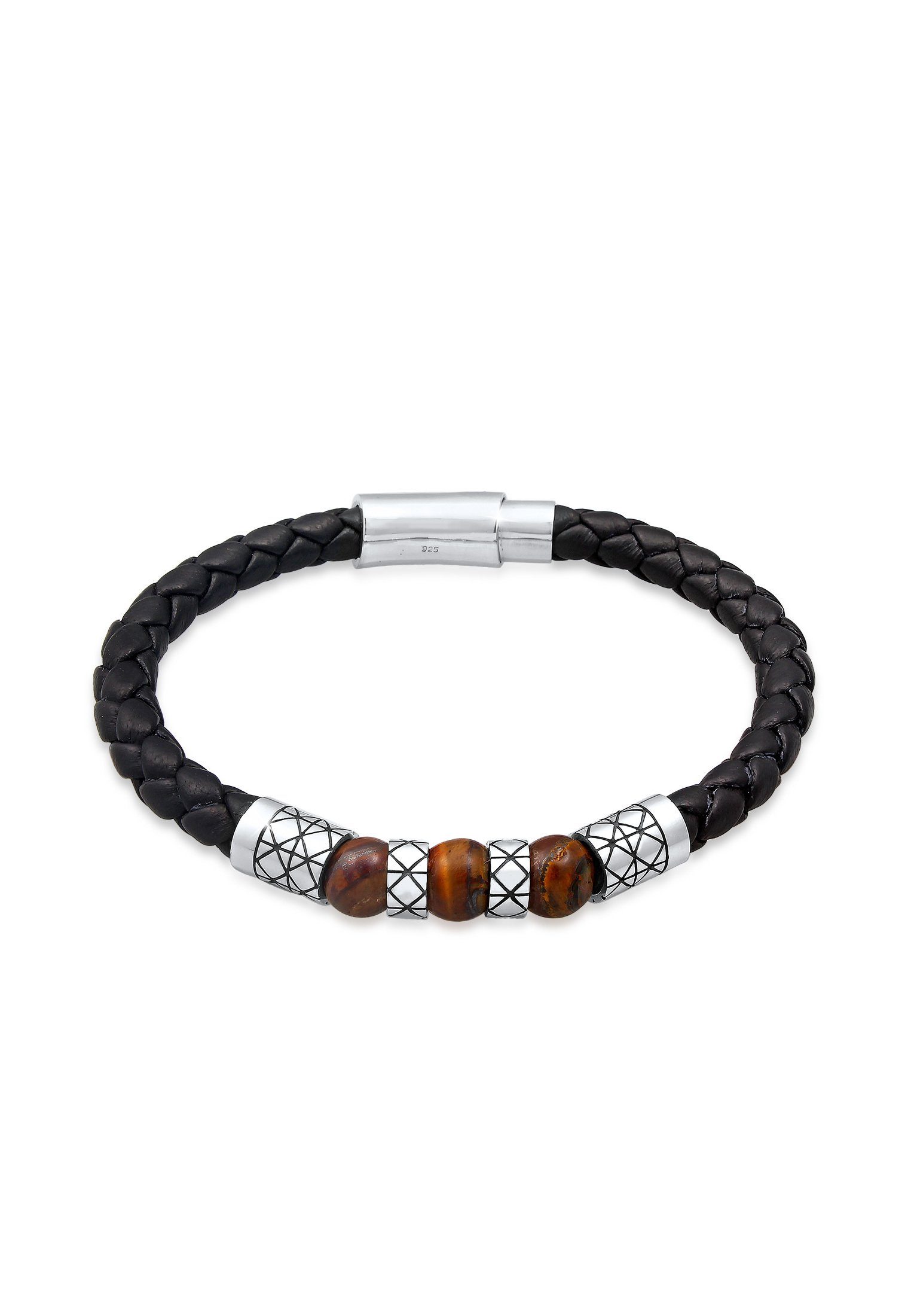 Valentinstagsgeschenk Kuzzoi Armband Herren Leder Bead Magnet-Verschluß 925er Silber, schwarz
