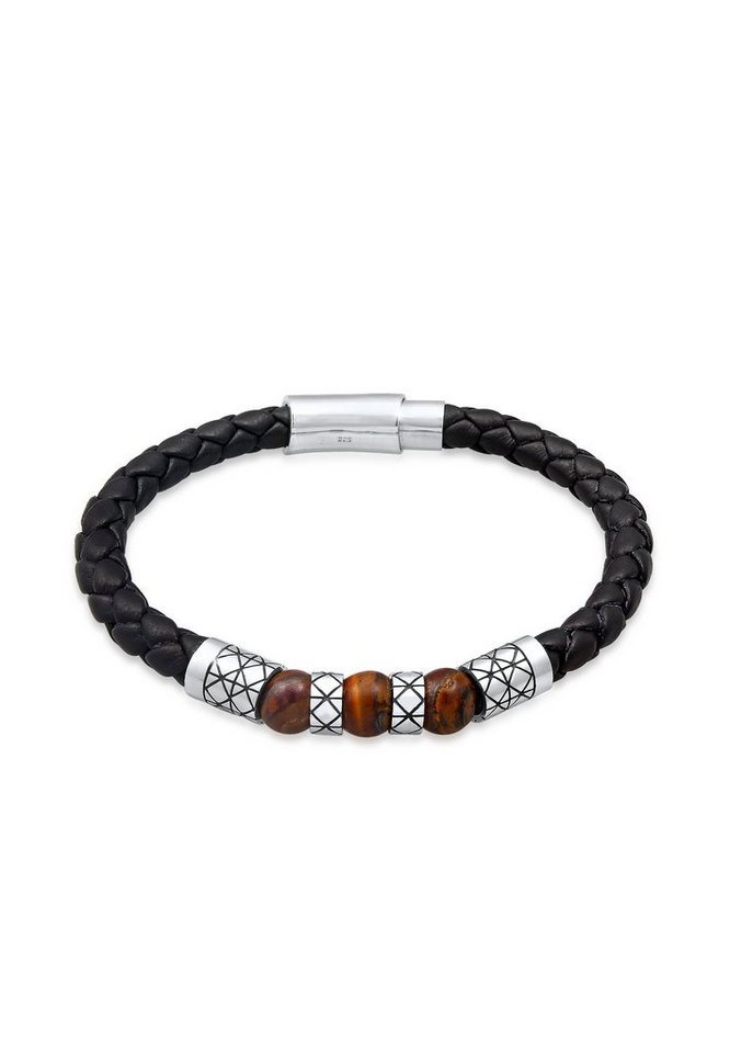 Kuzzoi Armband Herren Leder Bead Magnet-Verschluß 925er Silber, In sehr  hochwertiger Juwelier-Qualität gefertigt