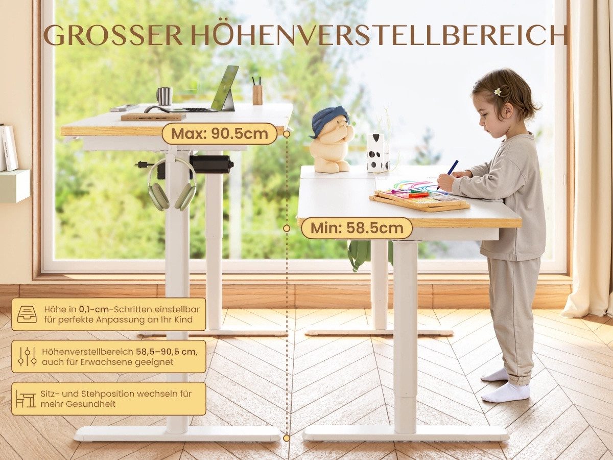 FLEXISPOT Schreibtisch Kinderschreibtisch Höhenverstellbar (mit neigbarer Tischplatte, mit LED-Höhenanzeige & 3 Speicherplätzen, MIT Haken, 16mm Abgerundete Tis – Bild 4 von 5