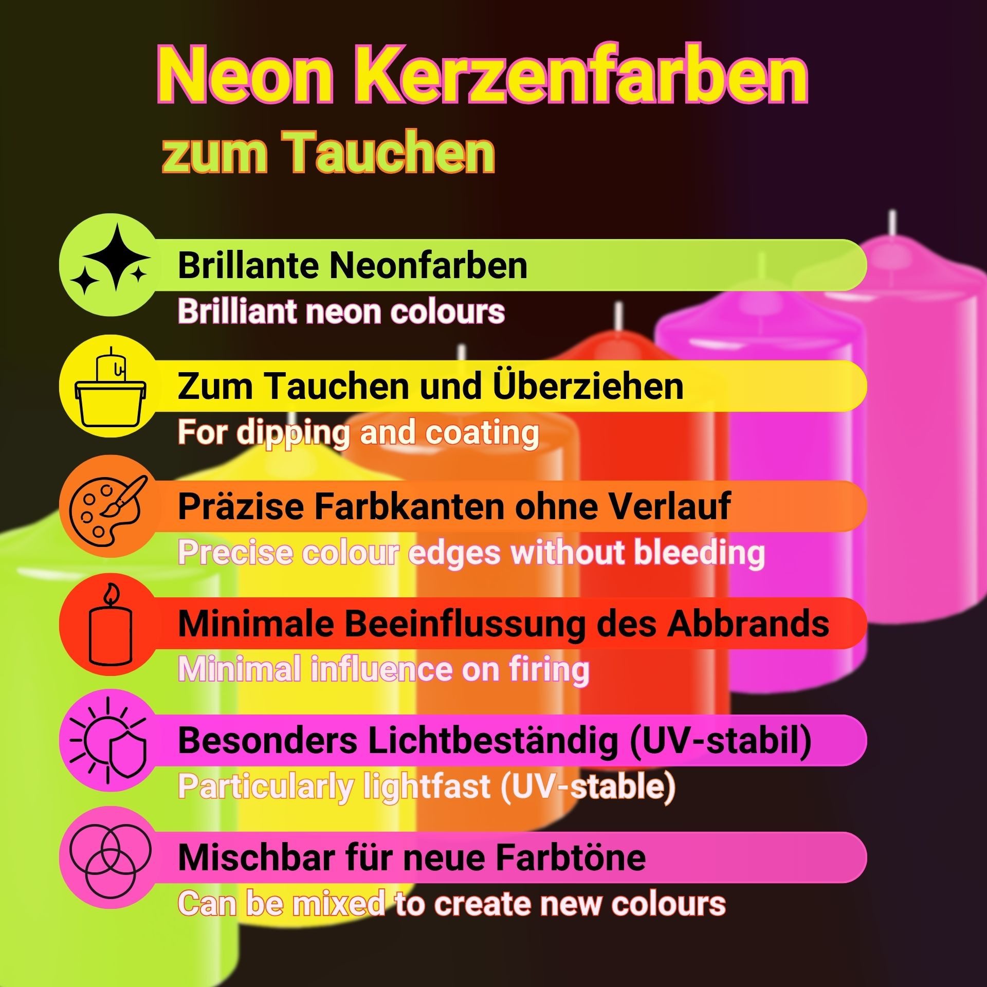 DistrEbution Kerzenmalfarbe Neon Kerzenfarbe zum Tauchen 10g, hochkonzentriert, zum Kerzen färben