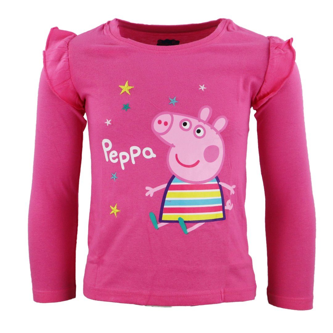Peppa Pig Langarmshirt PEPPA Wutz Kinder T-Shirt langarm Gr. 92 bis 116, 100% Baumwolle Rosa