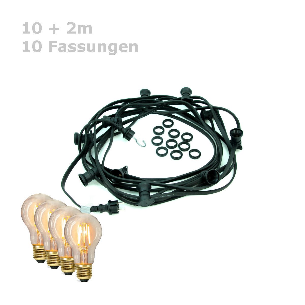 SPICELITE LED-Lichterkette Illu Party Garten 10m Außenlichterkette 10x E27 LED Filament Glühbirne, 10-flammig