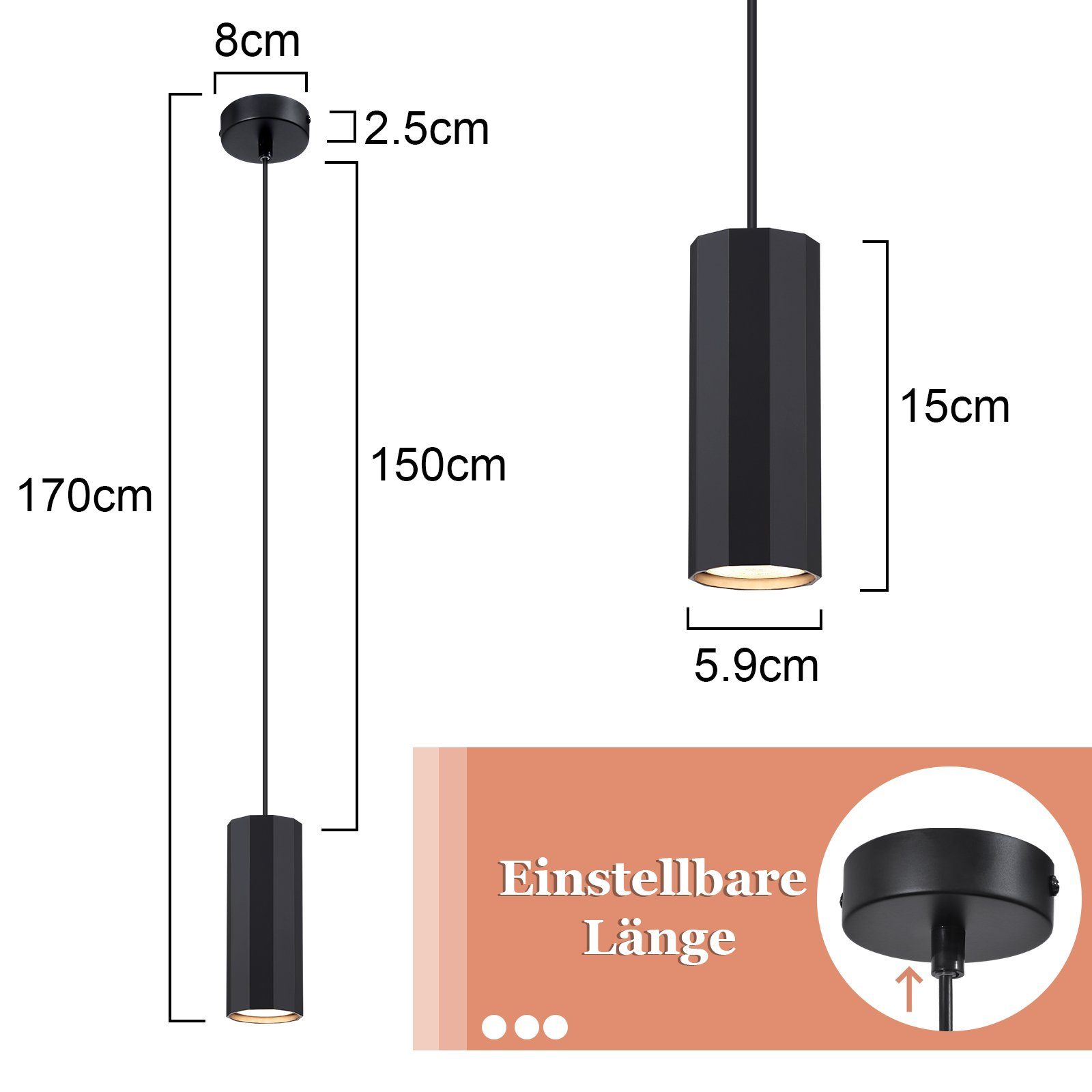 Nettlife Pendelleuchte Esstisch Modern Hängelampe 1/3/4flammig GU10 Pendellampe Schwarz, höhenverstellbar, ohne Leuchtmittel, für Esszimmer Wohnzimmer Küche Sch – Bild 4 von 5