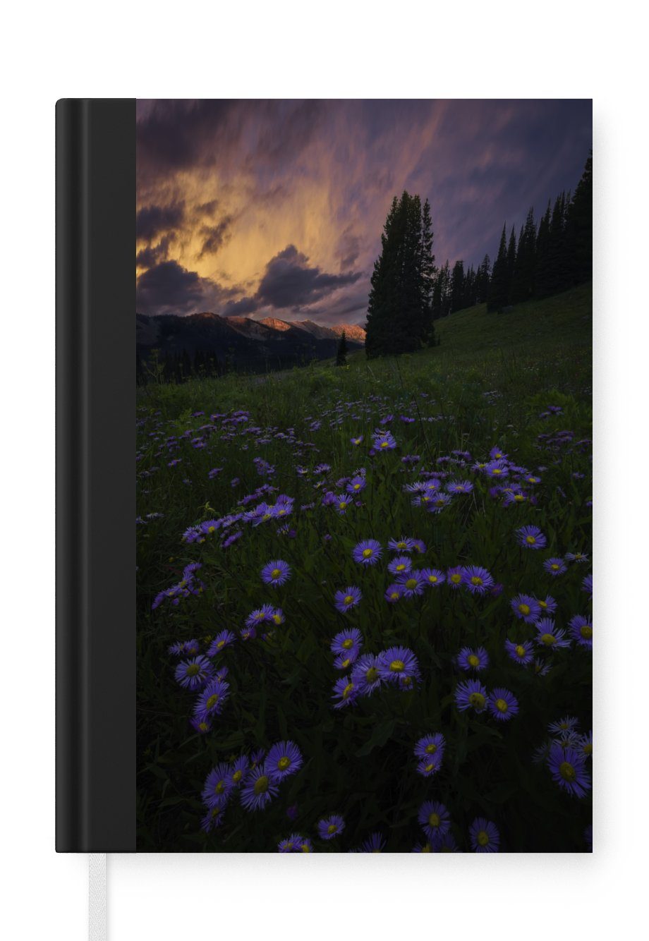 MuchoWow Notizbuch Rocky Mountains - Blumen - Abenddämmerung, Journal, Merkzettel, Tagebuch, Notizheft, A5, 98 Seiten, Haushaltsbuch | Notizbücher