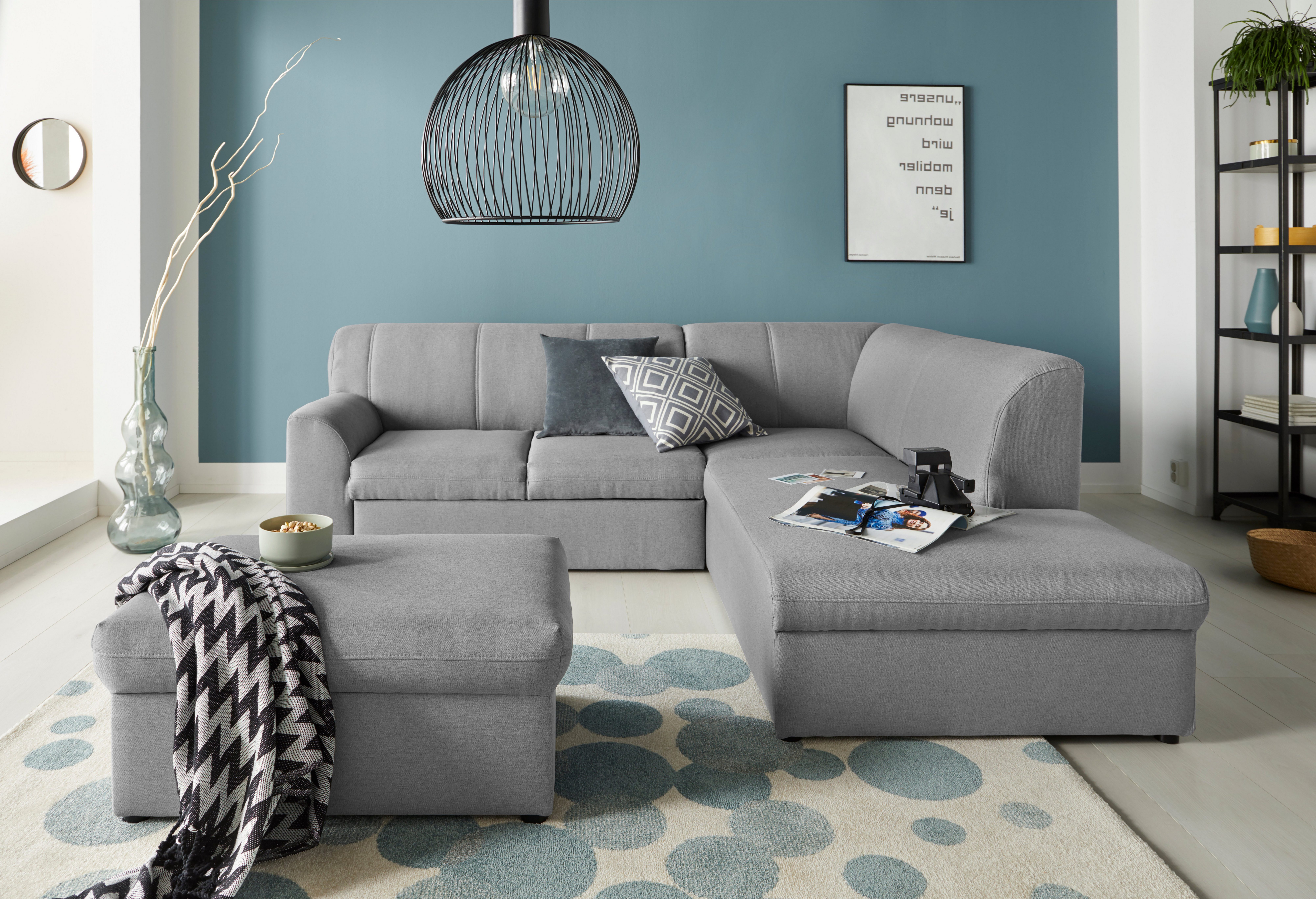 DOMO collection Ecksofa Topper zeitlos elegant, kompakte StellmaßeL-Form, mit Ottomane, wahlweise mit Schlaffunktion