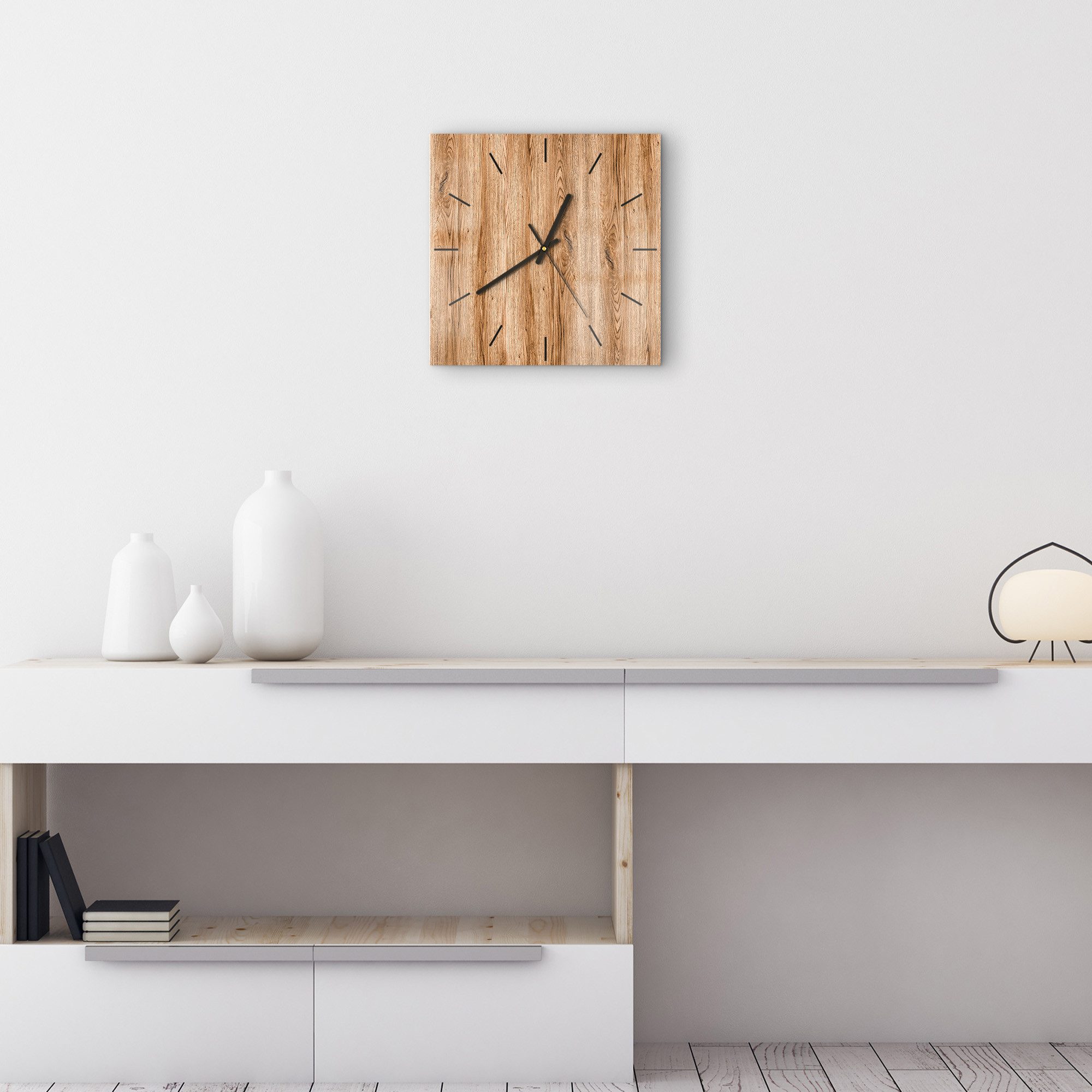 DEQORI Wanduhr 'Natürliche Holztexturen' (Glas Glasuhr modern Wand Uhr Design Küchenuhr)