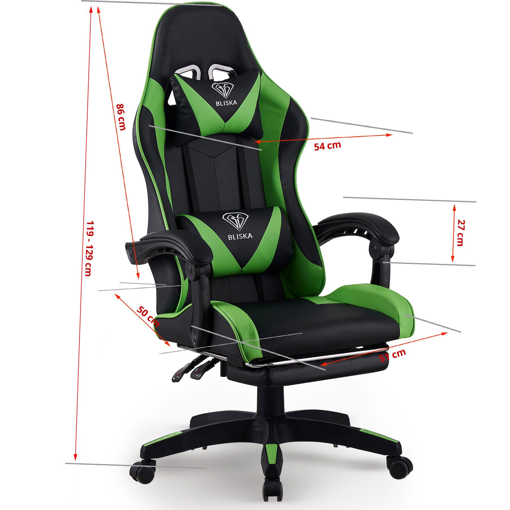 mit TRISENS (1 Chair Design-Armlehnen / Stuhl mit Grün Stück), Gaming Konrad Gaming Chefsessel Schwarz flexiblen Fußstütze