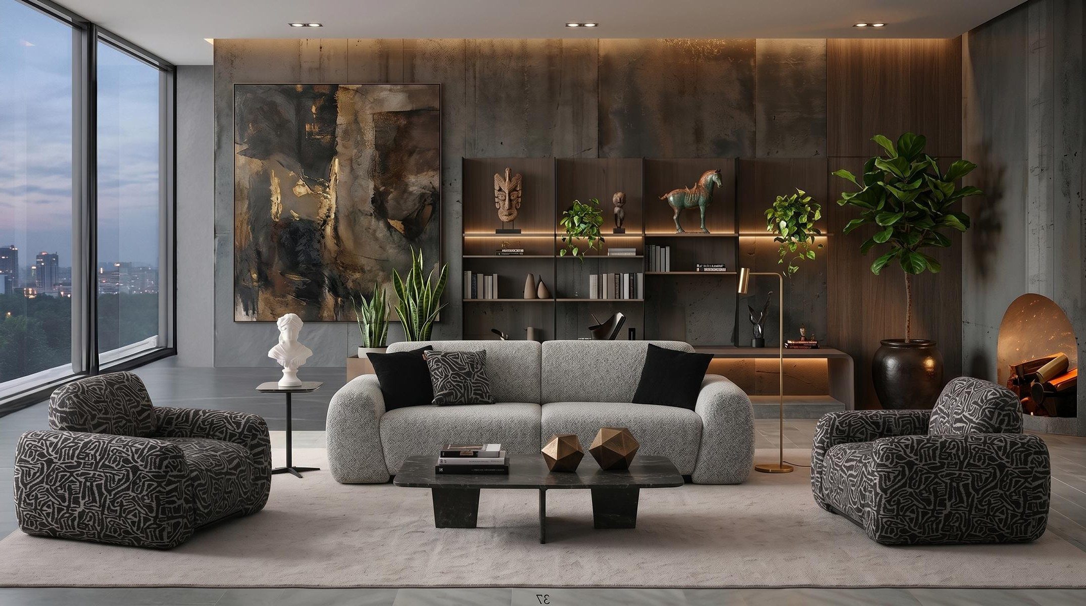Xlmoebel Polstergarnitur Wohnzimmer Set 3 Sitzer Sofa 2x Sessel Modern Grau Strukturiert, (Sofa Set, 3-tlg., 3-tlg), Abnehmbares Sitzkissen, Verstellbare Rückenlehne