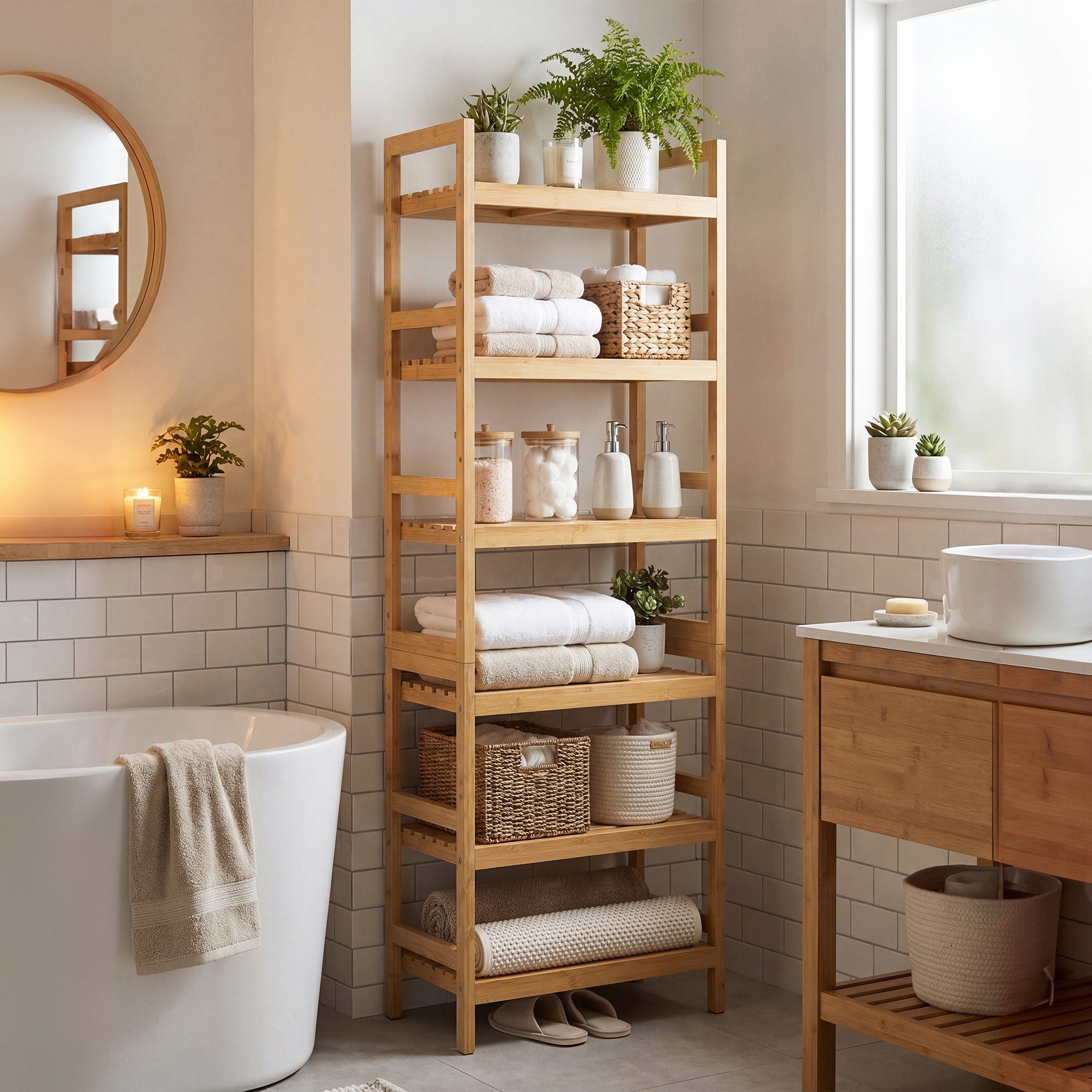 SONGMICS Badregal Bambusregal Küchenregal Bücherregal Standregal, für Bad, Küche, Wohnzimmer, Schlafzimmer, Balkon