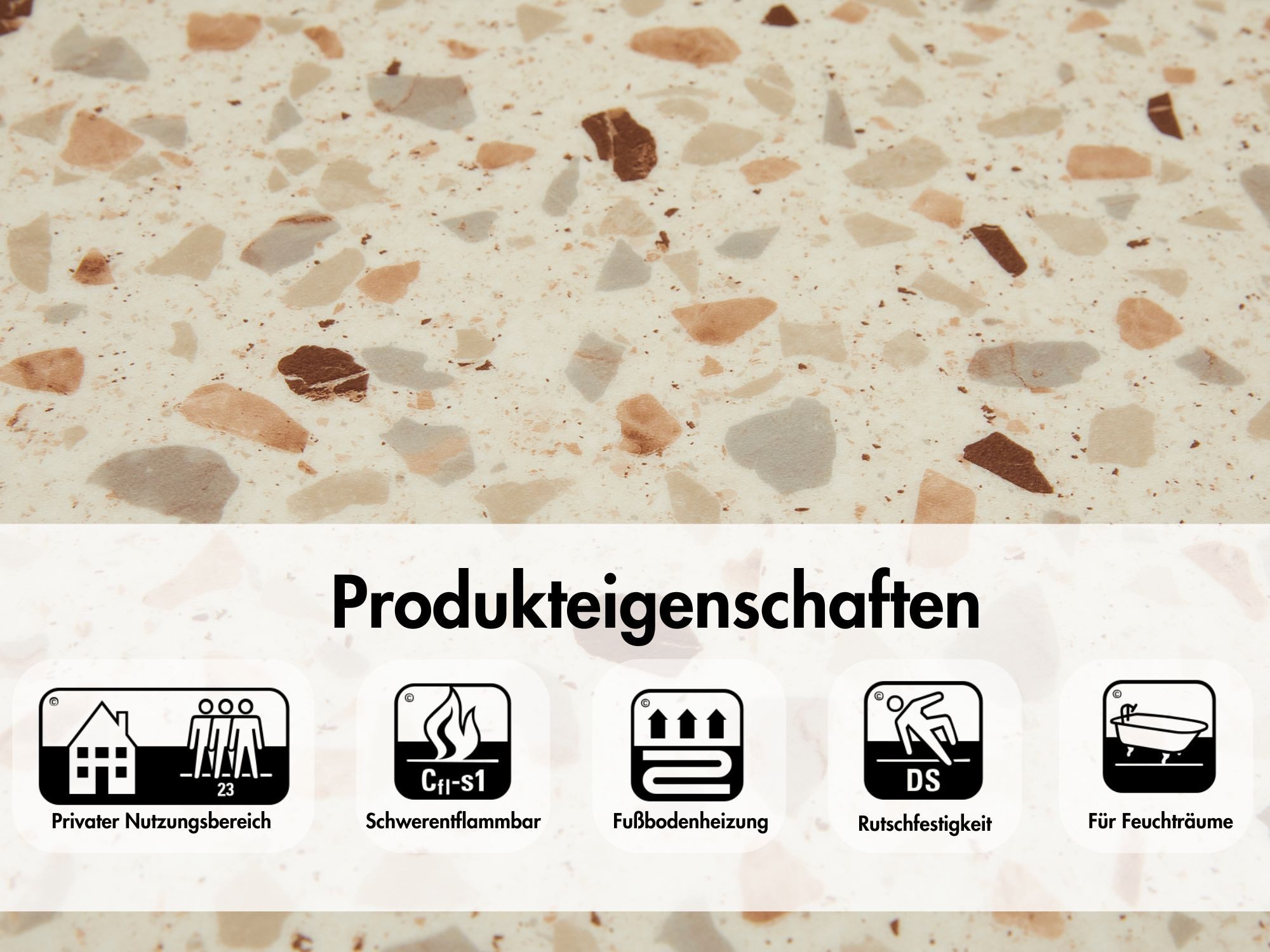misento Vinylboden Turbo in Terrazzo-Optik, für Feuchtraum- und Privatbereiche, PVC Bodenbelag Meterware 200/400 cm breit, Stärke 2,5 mm – Bild 5 von 5